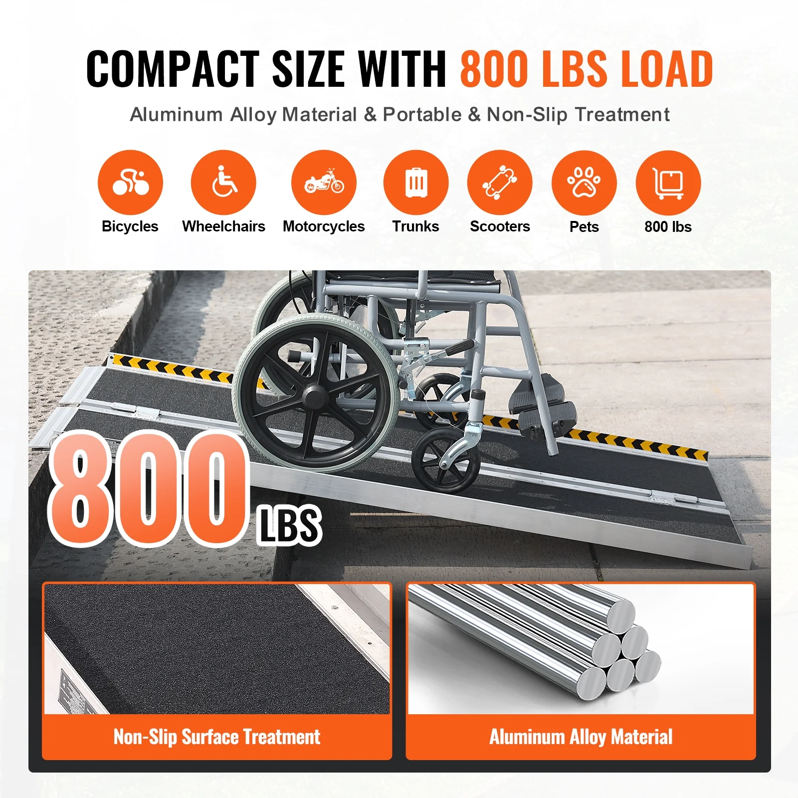 SKYSHALO Folding Wheelchair Ramp: A Portable Aluminum Threshold Ramp for Easy Access, 5 ft Long, Supports up to 800 lbs