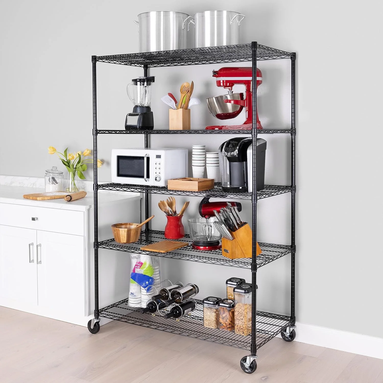 U-SHARE UltraDurable Heavy Duty NSF Solid Steel Wire Rack Storage Unit, Organizer for Garage, Warehouse, Office, Restaurant, Classroom, Kitchen, Black, 5-Tier Shelving, 48