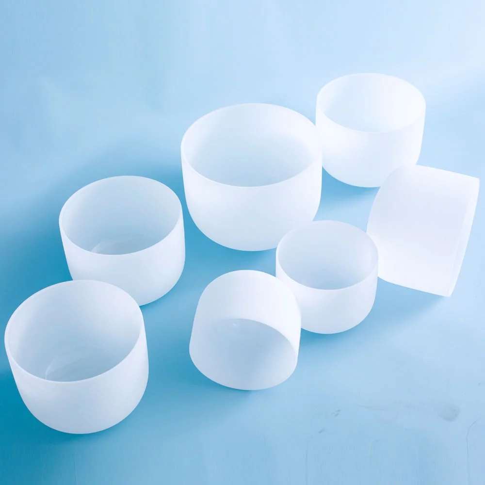 ENERGYSOUND 432Hz Chakra Tuned Set of 7  Frosted Quartz Crystal Singing Bowl 7-12 