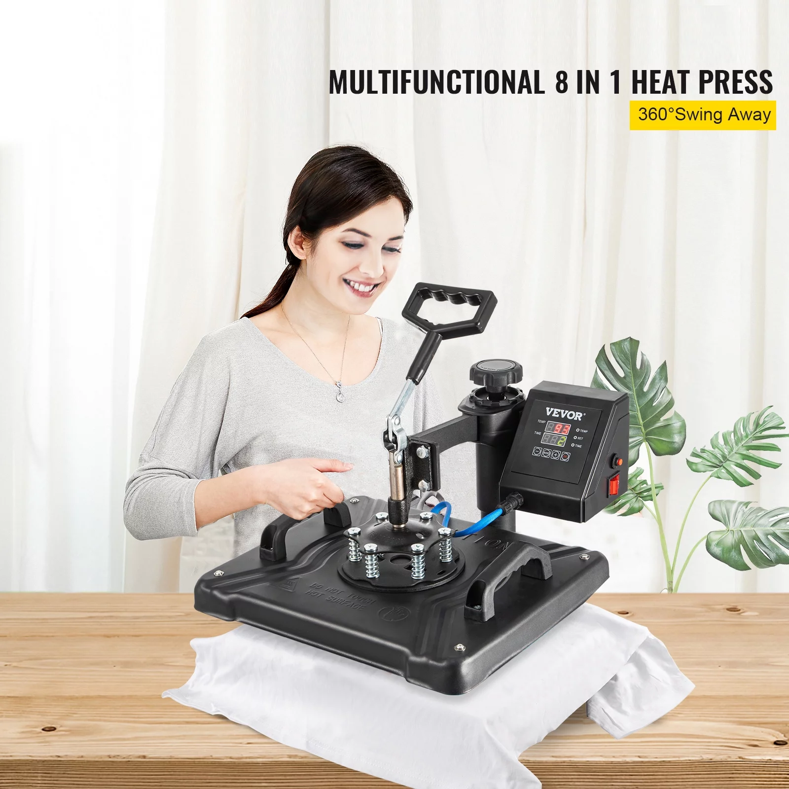 Mophorn Heat Press Machine 12 x 15 inch, 8 in 1 Digital Multifunctional Sublimation Heat Press with Teflon Coated ,360 Degree Rotation Heat Press Machine for T Shirts Hat Mug Cap Plate