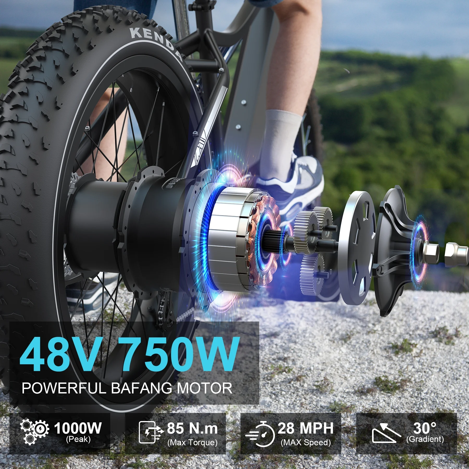 AIRWEST Electric Bike, Peak 1000W BAFANG Motor 28MPH Ebikes for Adult, 26