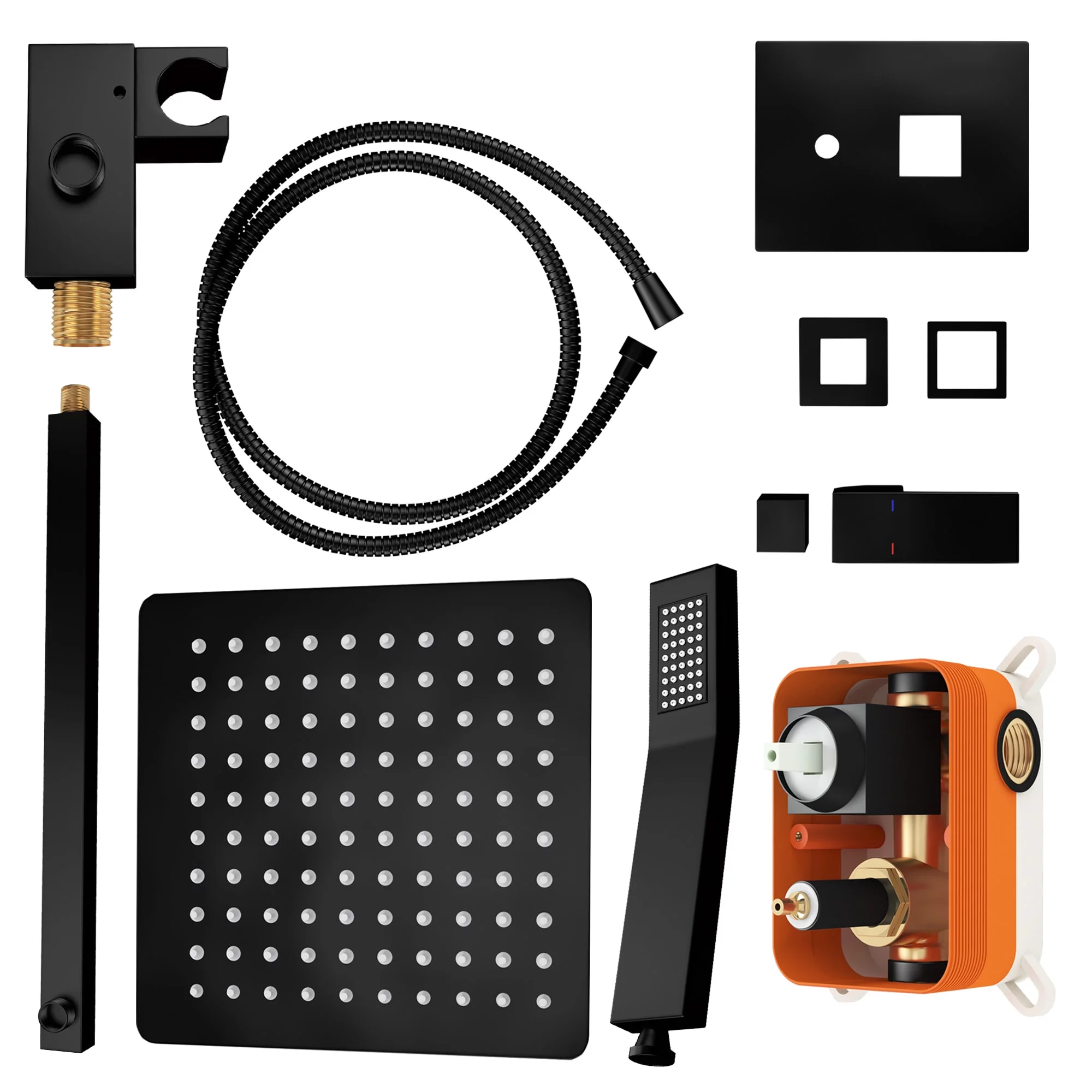 Ayna Decors Stainless Steel Shower System with 12 Inch Rain Shower Head and Handheld Wall Mount Shower Faucet Set, Hand Sprayer Rough-in Valve & Trim Kit Bathroom Mixer Shower Set, Matte Black