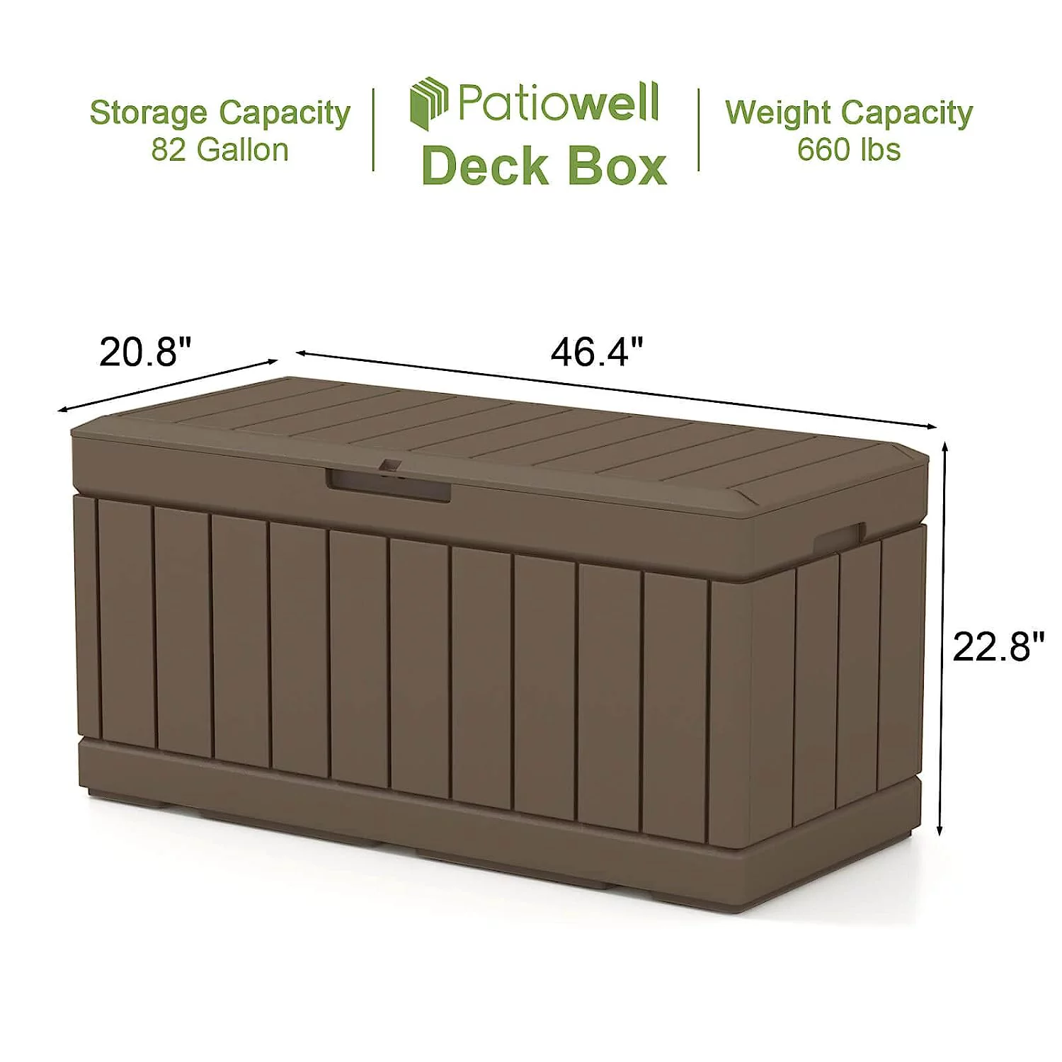 AUCHI  82 Gallon Resin Deck Box, Waterproof Large Wood Look Storage Box for Patio Furniture, Pool Accessories, Toys, Garden Tools and Sports Equipment, Lockable, Brown