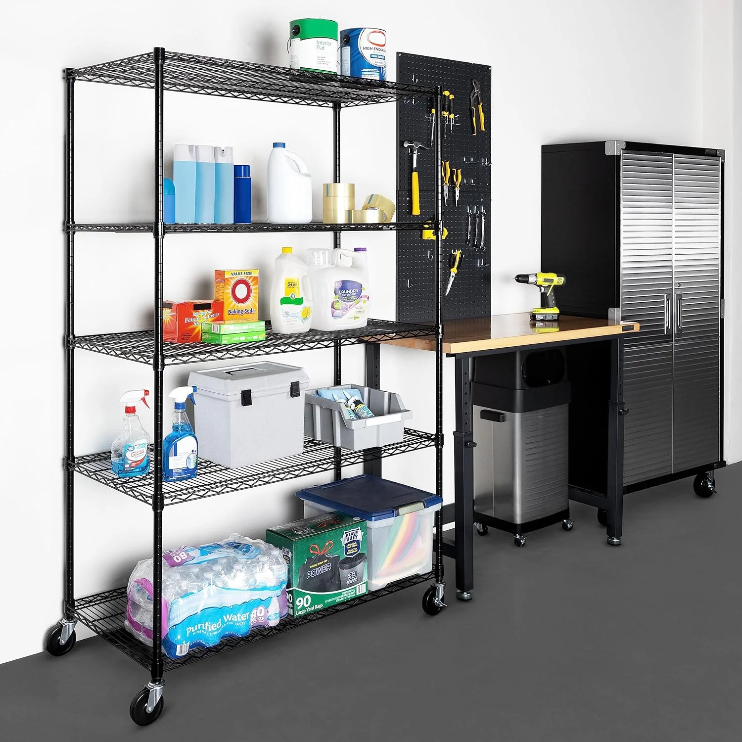 U-SHARE UltraDurable Heavy Duty NSF Solid Steel Wire Rack Storage Unit, Organizer for Garage, Warehouse, Office, Restaurant, Classroom, Kitchen, Black, 5-Tier Shelving, 48