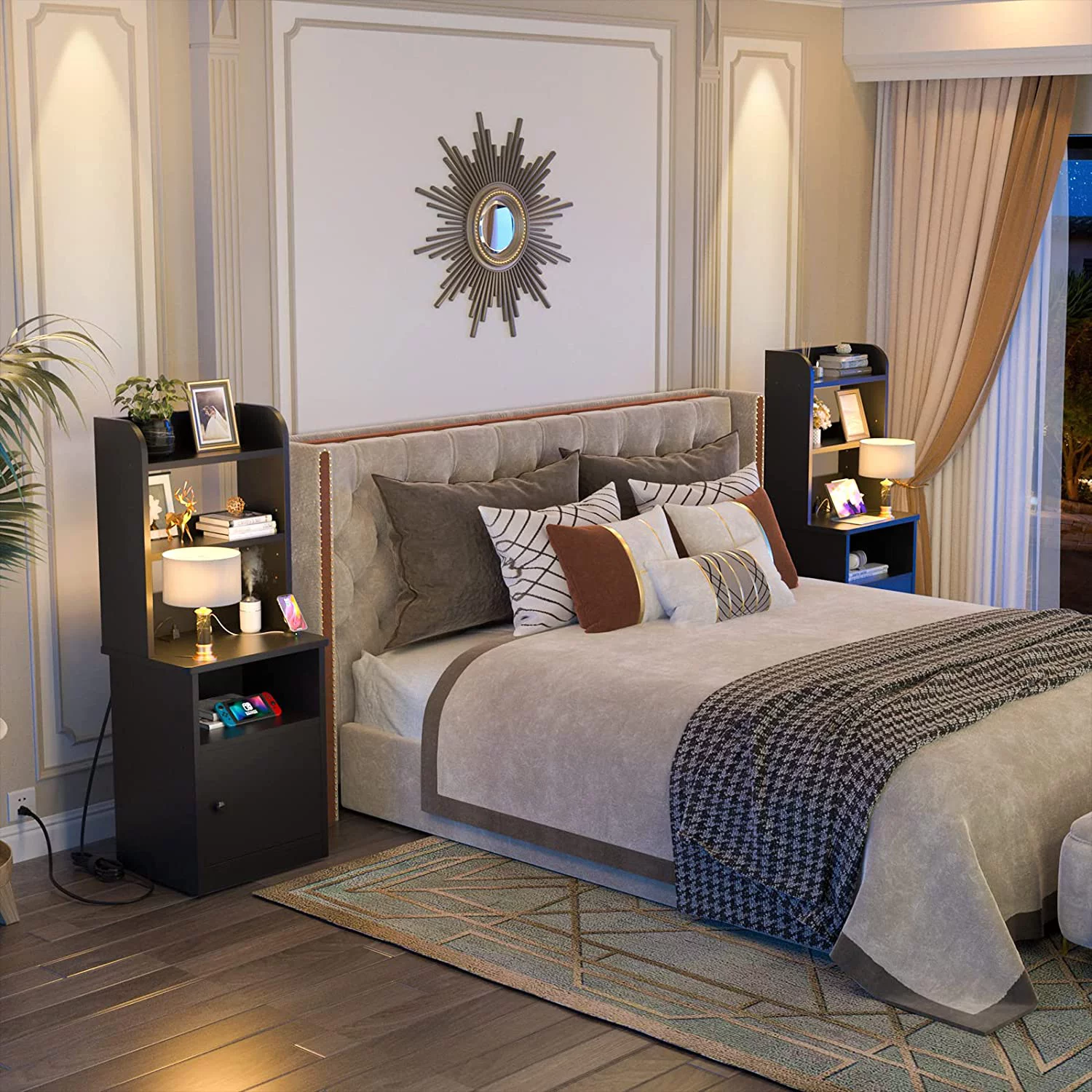 Homieasy Nightstands Set of 2 with Charging Station and USB Ports, 47