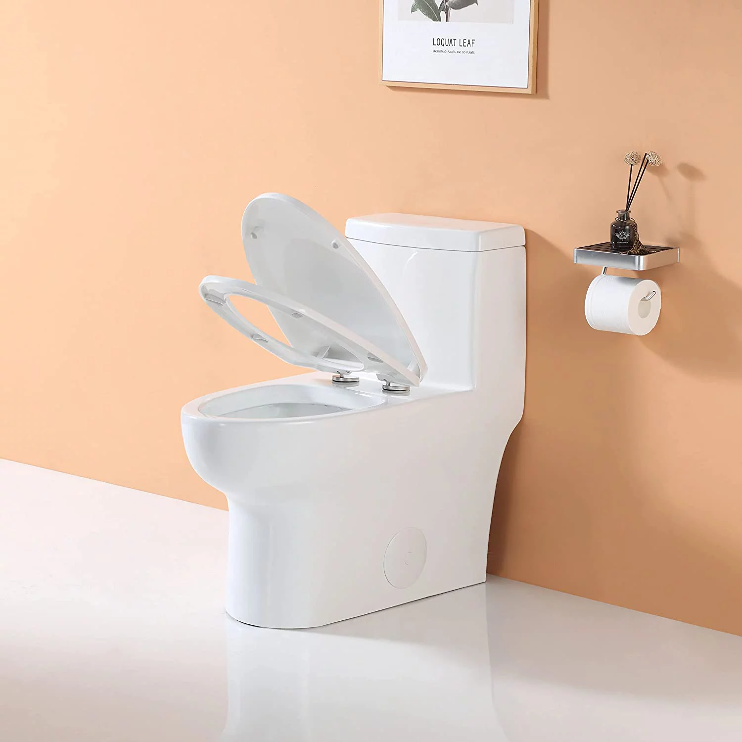 HOROW One Piece Elongated Toilet with Left-Hand Trip Lever, 1.28 GPF, 12'' Rough-In Single Side Flush Toilet for Bathroom, with Soft Closing Seat