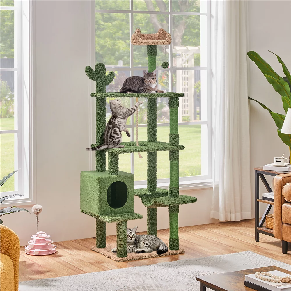 Yaheetech 70.5''H Cactus Cat Tree Cat Tower with Platform,Green/Brown
