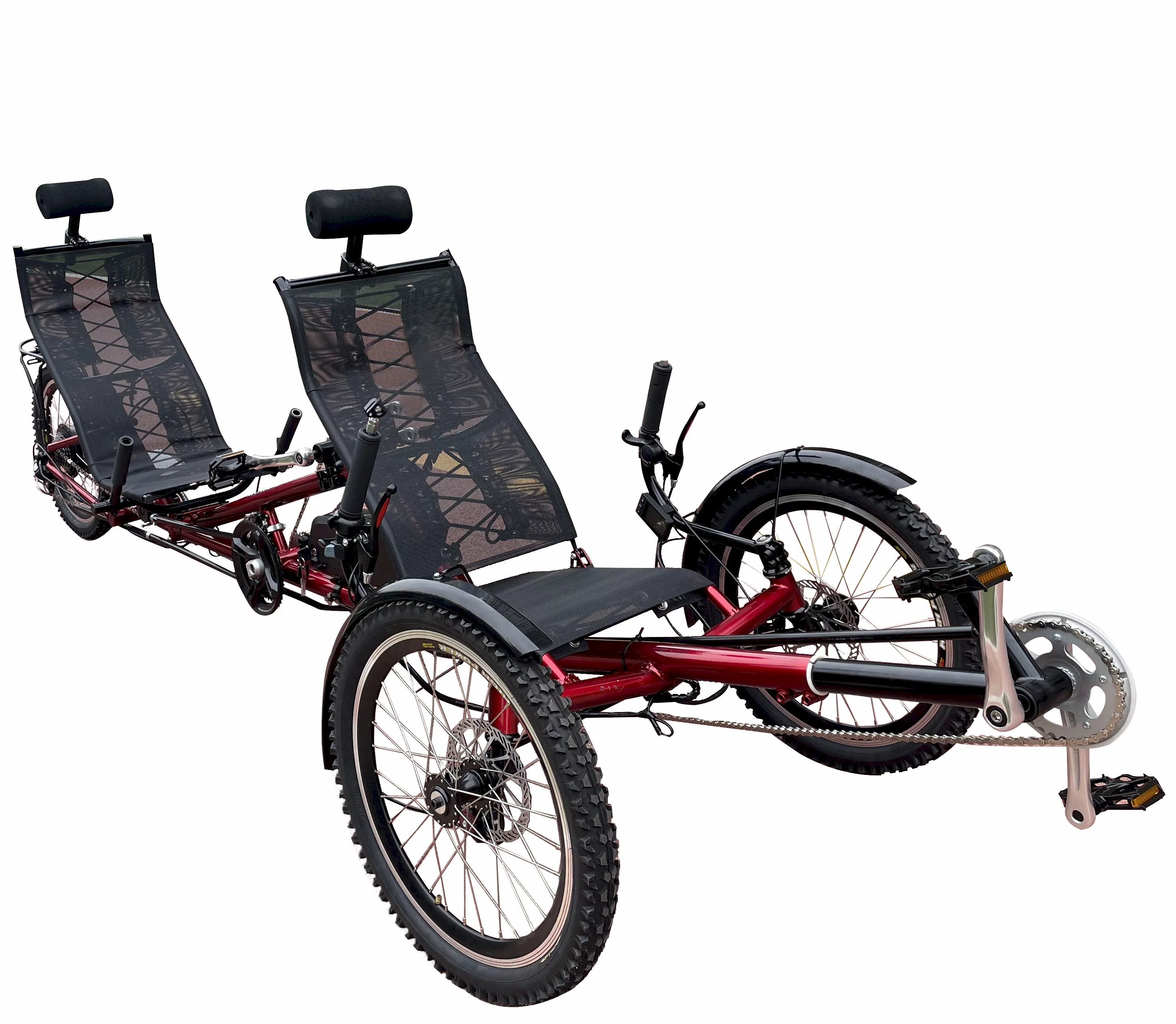Tandem Electric Recumbent Tadpole Trike | 3 Wheels Layback Bike | Motorized Battery Tricycle