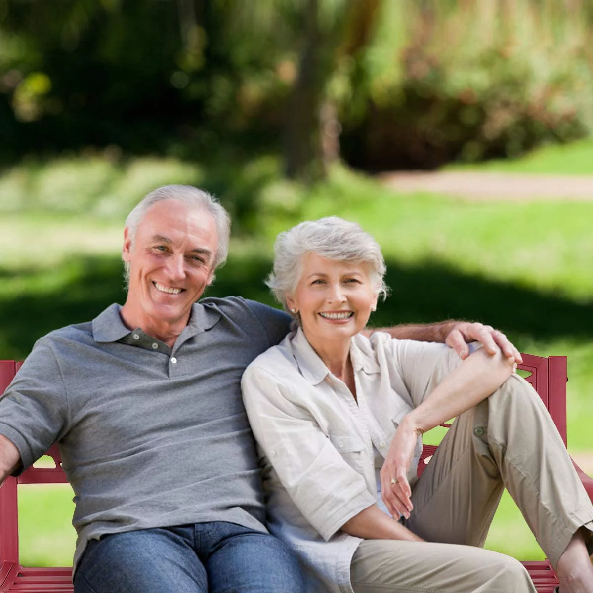 Patio Garden Bench Park Yard Outdoor Furniture Cast Iron Porch Chair (Red)