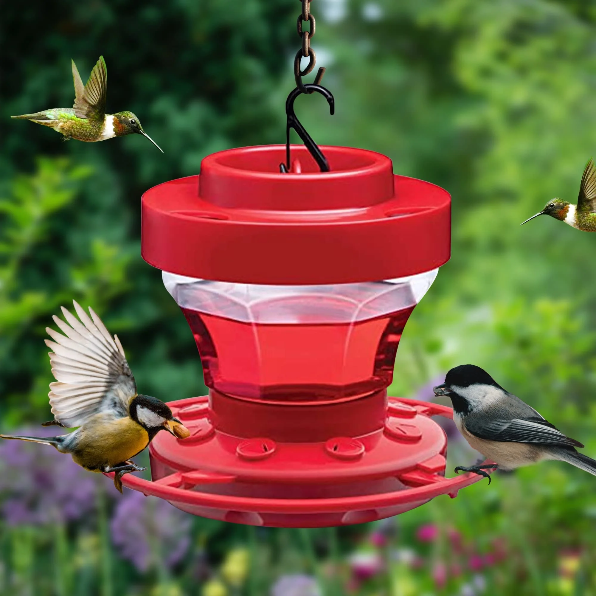 Hummingbird Feeder with Hook and 8 Feeding Stations, Bird Water Feeder for Outside Hanging for Garden Yard 2