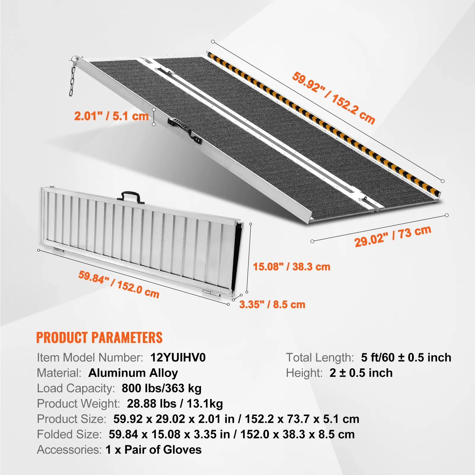 SKYSHALO Folding Wheelchair Ramp: A Portable Aluminum Threshold Ramp for Easy Access, 5 ft Long, Supports up to 800 lbs