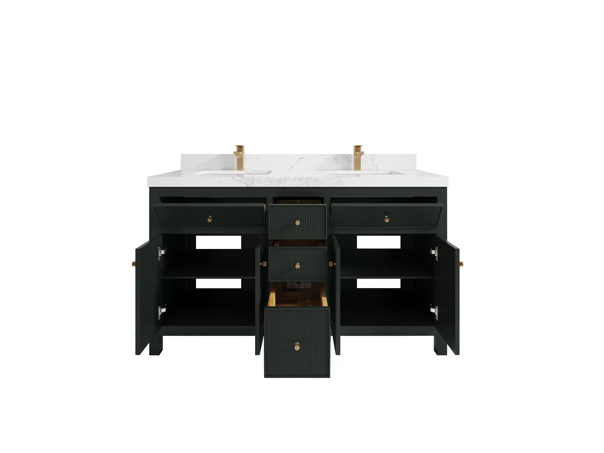 Sonoma 60 in W x 22 in D Free Standing Reeded Double Sink Bathroom Vanity in Dark Forest Green with Quartz or Marble Countertop | MODERN VANITY
