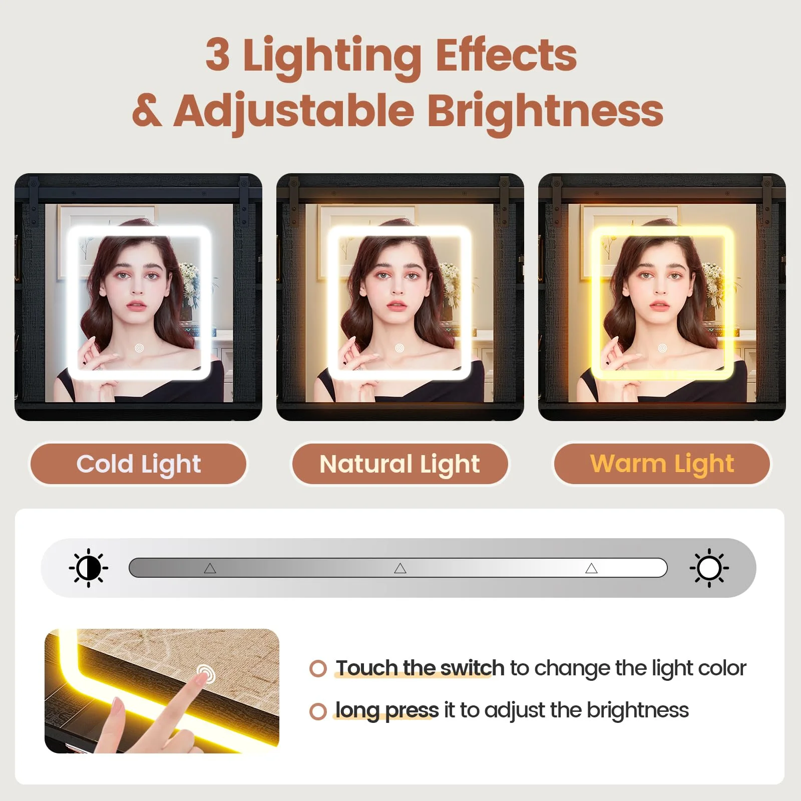 Makeup Vanity Desk with Sliding Mirror and Lights,Farmhouse Vanity Table with Charging Station&5 Drawers&Cabinets, Black