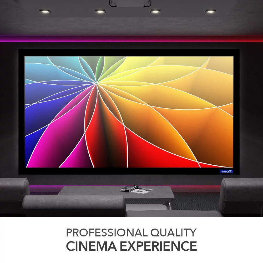 QualGear 92-Inch Fixed Frame Projector Screen, 16:9 4K HD High Definition 1.0 Gain Acoustic White (QG-PS-FF6-169-92-A)