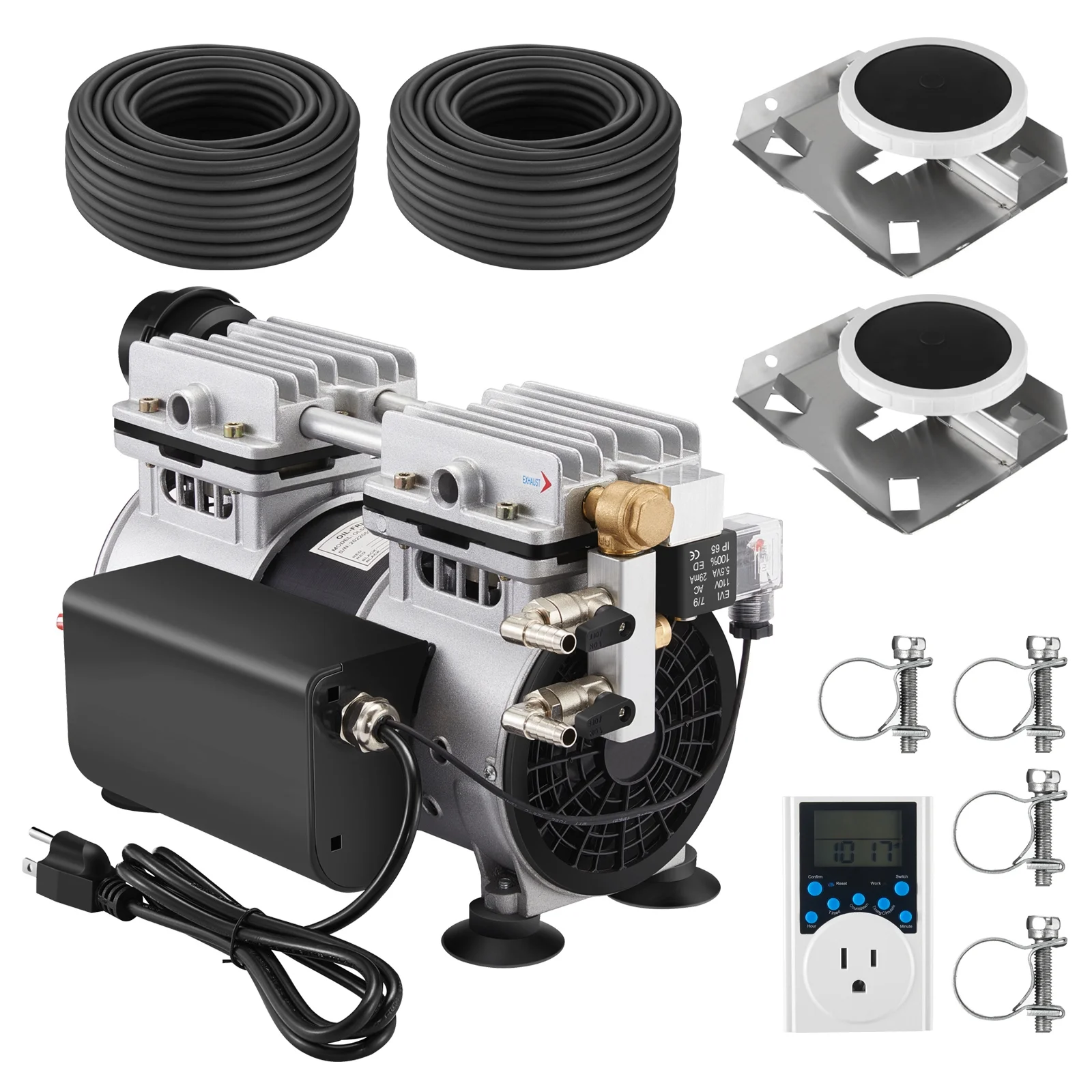 WRSTER-TECH 3/4 HP 5.2CFM Pond Aerator Lake Compressor Timer 200' Tube 2 Diffusers System 550W 3 Acre