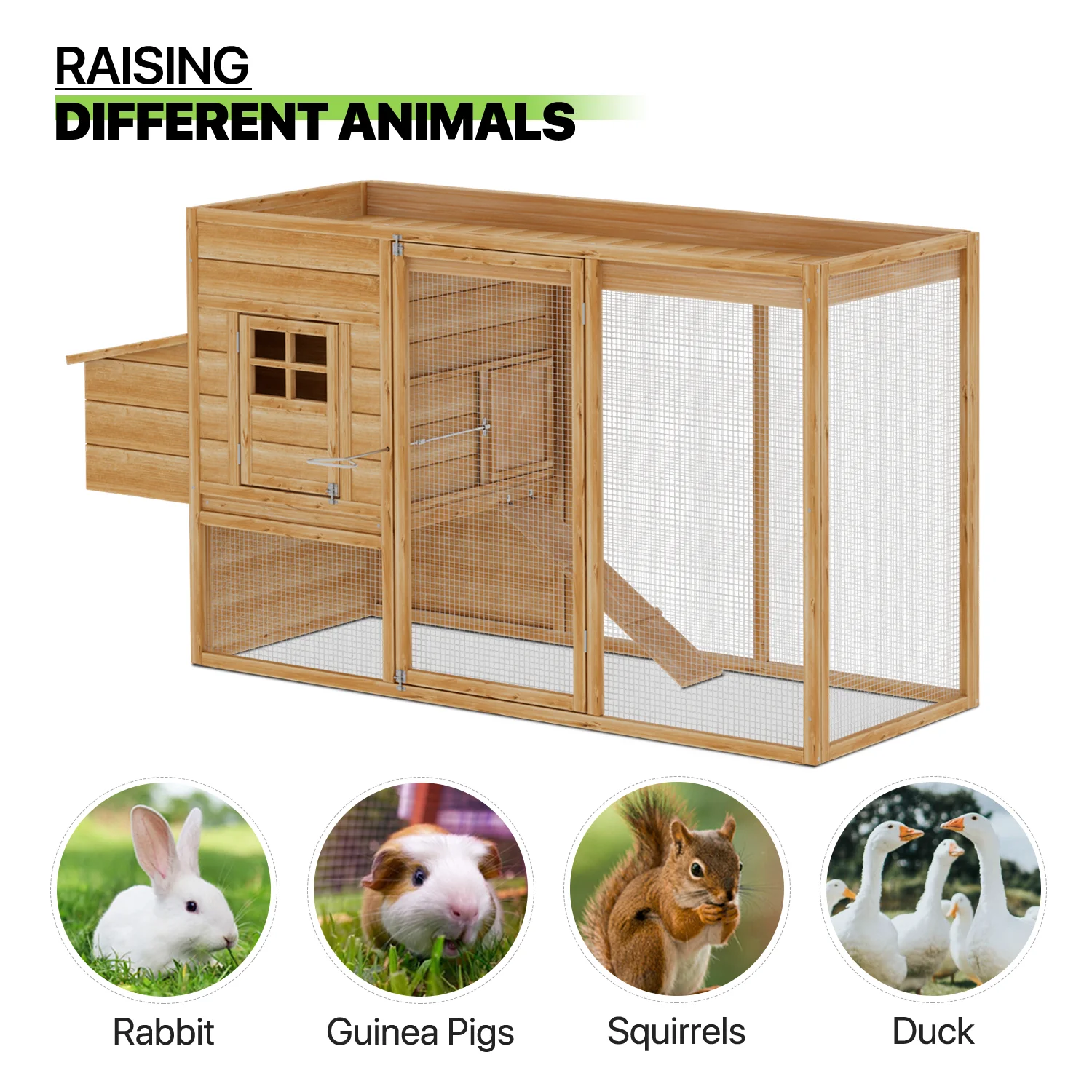 Magshion Outdoor Chicken Coop with Nesting Box, Outdoor Hen Run House with Slide-Out Tray and Sliding Door, Weatherproof Poultry Cage, Rabbit Hutch, Wood Duck House (Natural)