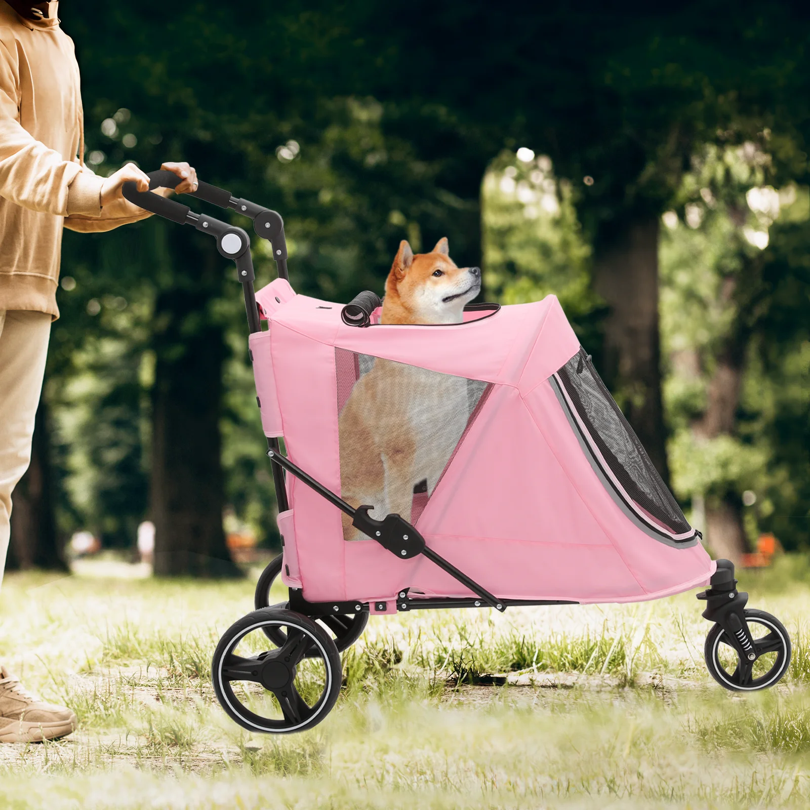 Magshion 3 Wheel Dog Stroller, Pet Stroller for Small Medium Dogs & Cats (Pink)