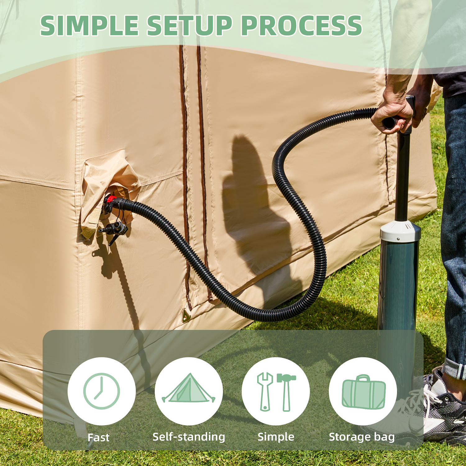 Richryce 13'x10' Inflatable Camping Tent, 130 SFT Air Tent, Glamping Tents, Outdoor Cabin Tent with Pump, Carrying Bag