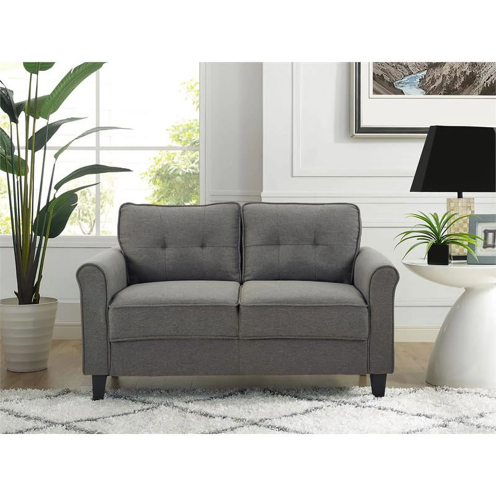 Lifestyle Solutions Helena Loveseat in Heather Gray Fabric Upholstery
