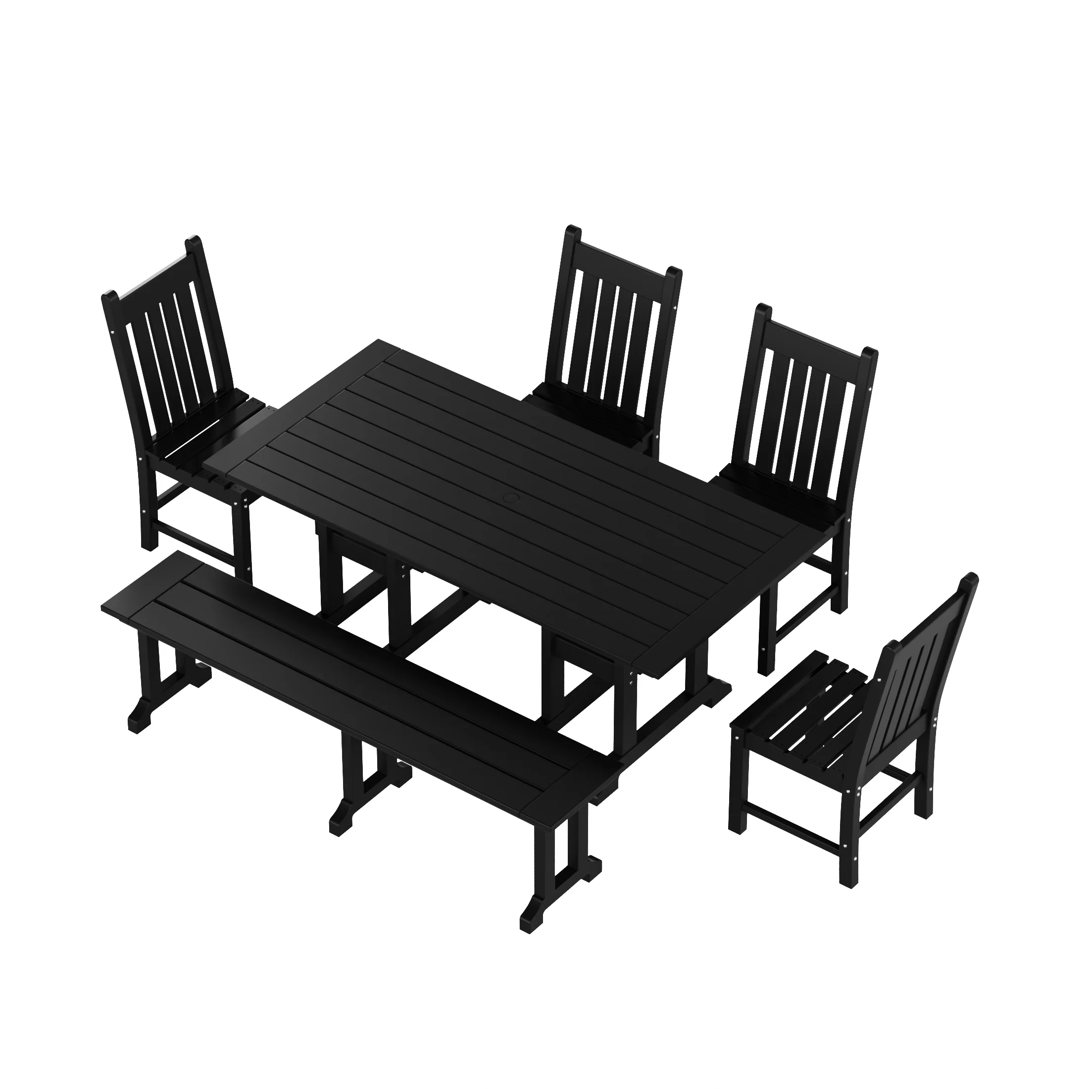 WestinTrends Malibu 6 Piece Outdoor Dining Set with Bench, All Weather Poly Lumber Patio Table and Chairs Set, 71