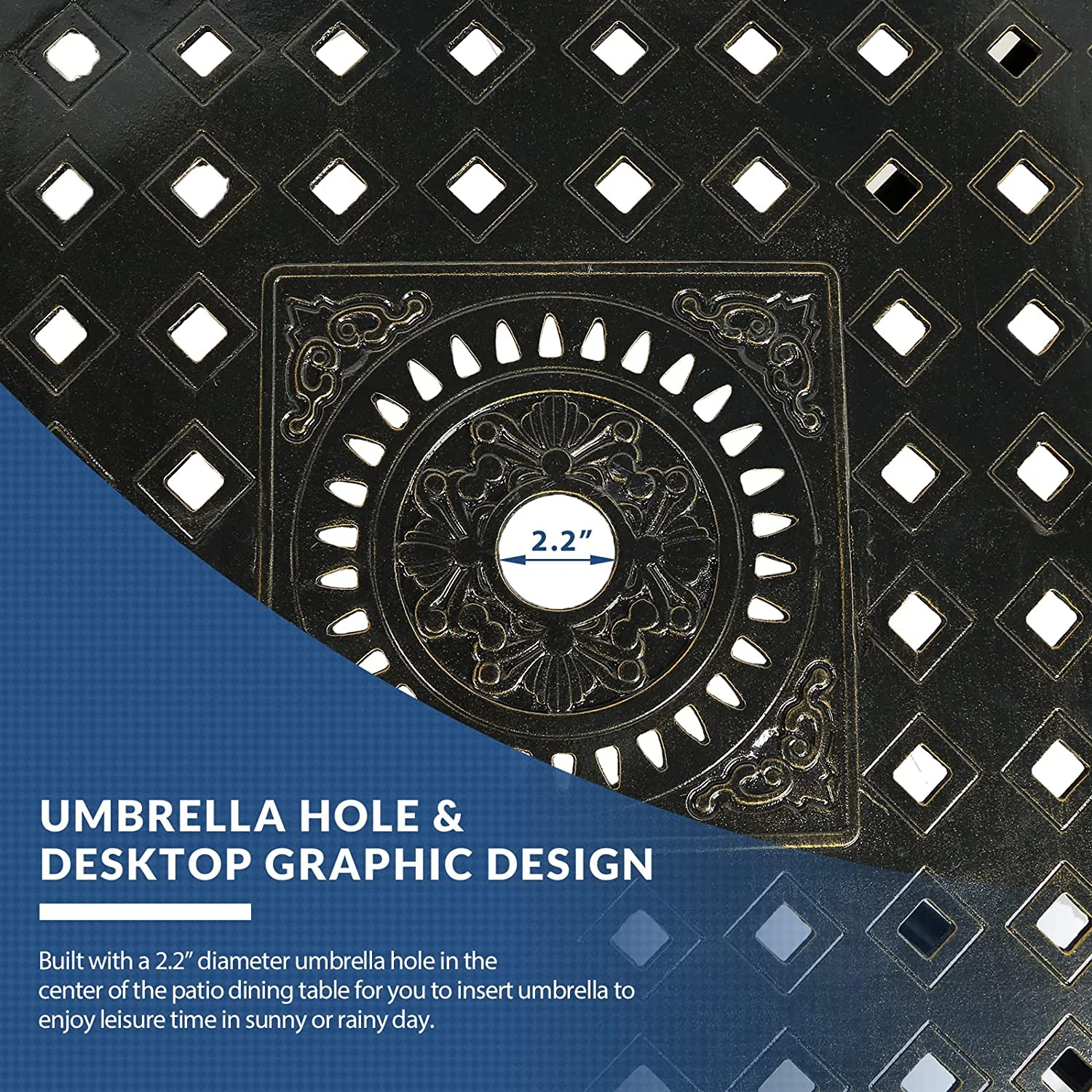 SOCIALCOMFY 5-Piece Outdoor Patio Dining Set, All-Weather Cast Aluminum Furniture Conversation Set, Include 4 Chairs and a 30.3 inch Square Table with Umbrella Hole for Balcony Lawn Garden Backyard