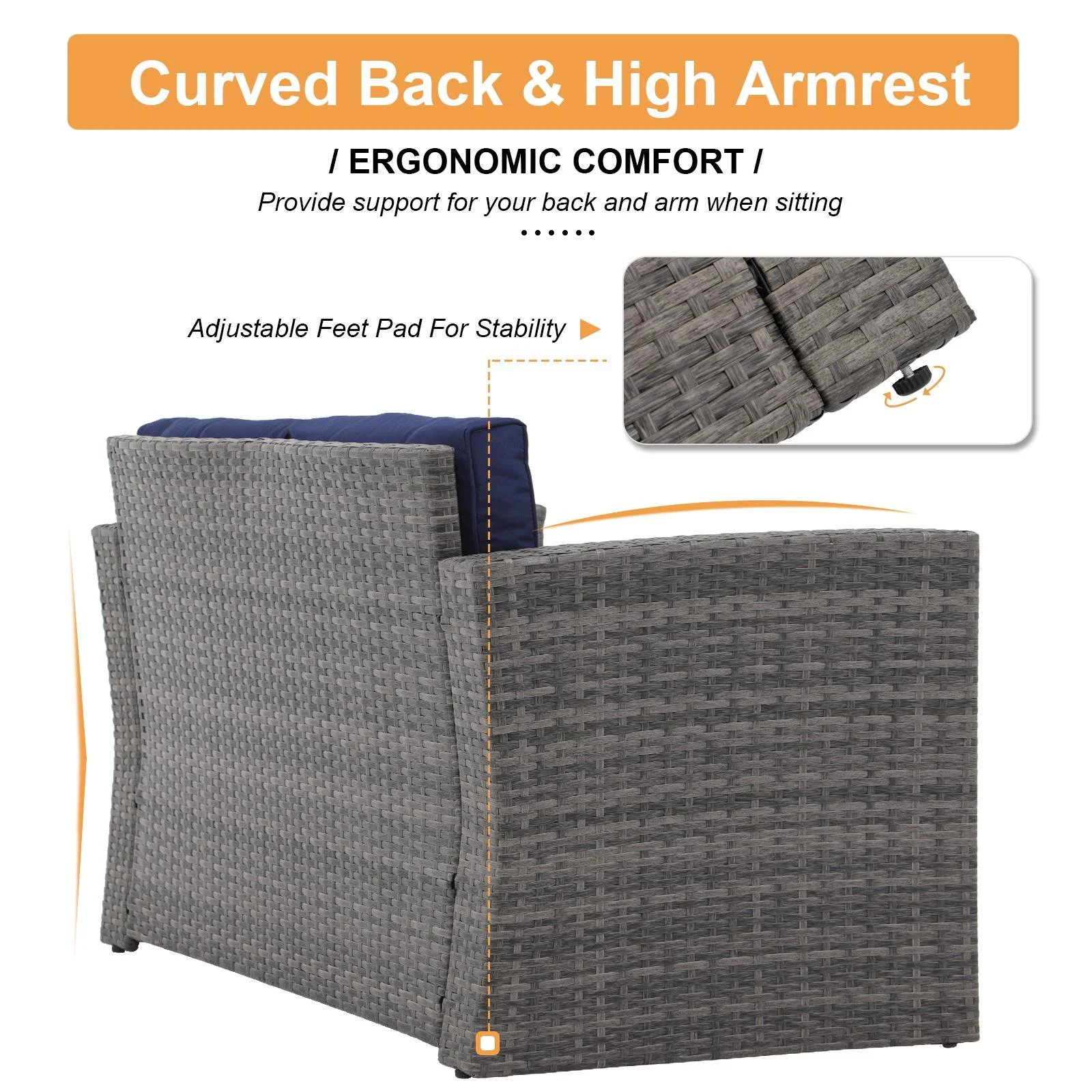 JOIVI Patio Outdoor Wicker Loveseat Sofa, Patio Furniture Rattan 2-seat Couch with Cushions for Outside Balcony, Porch, Deck, Garden, Navy Blue