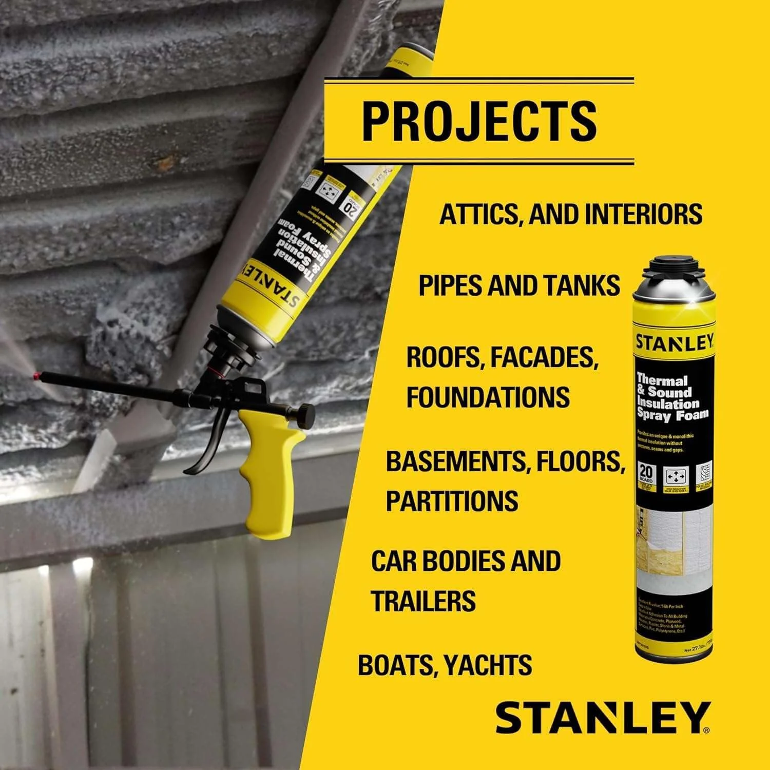 Stanley Supercoat Spray Foam Insulation Kit - Closed Cell Spray Foam Covers up to 480 Board feet - 27.1 oz, 24 Pack + Complete Set