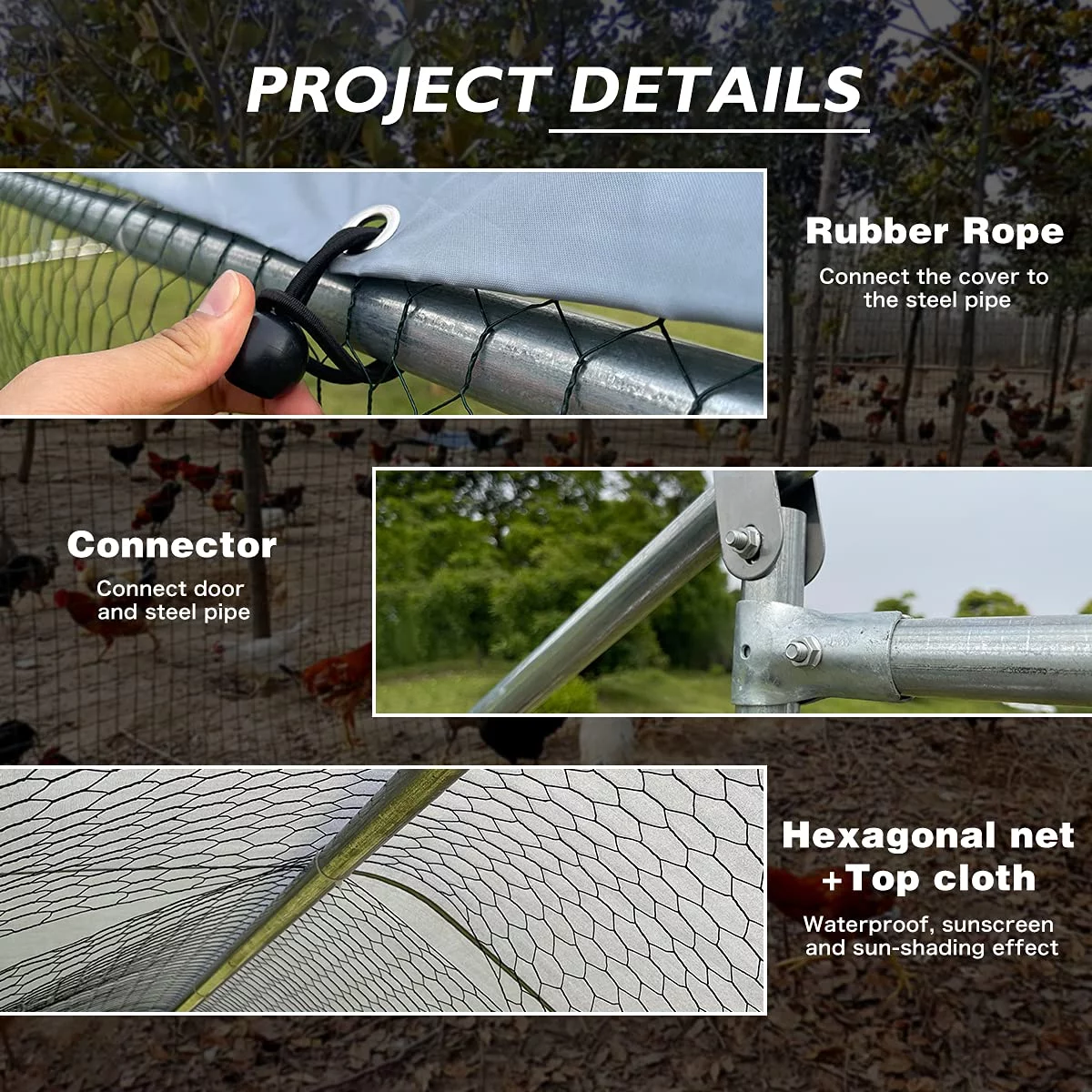 Geeloon Extra Large Chicken Coop Run Pen Cage Hen House W/ Cover 10x7ft, Metal, Walk in