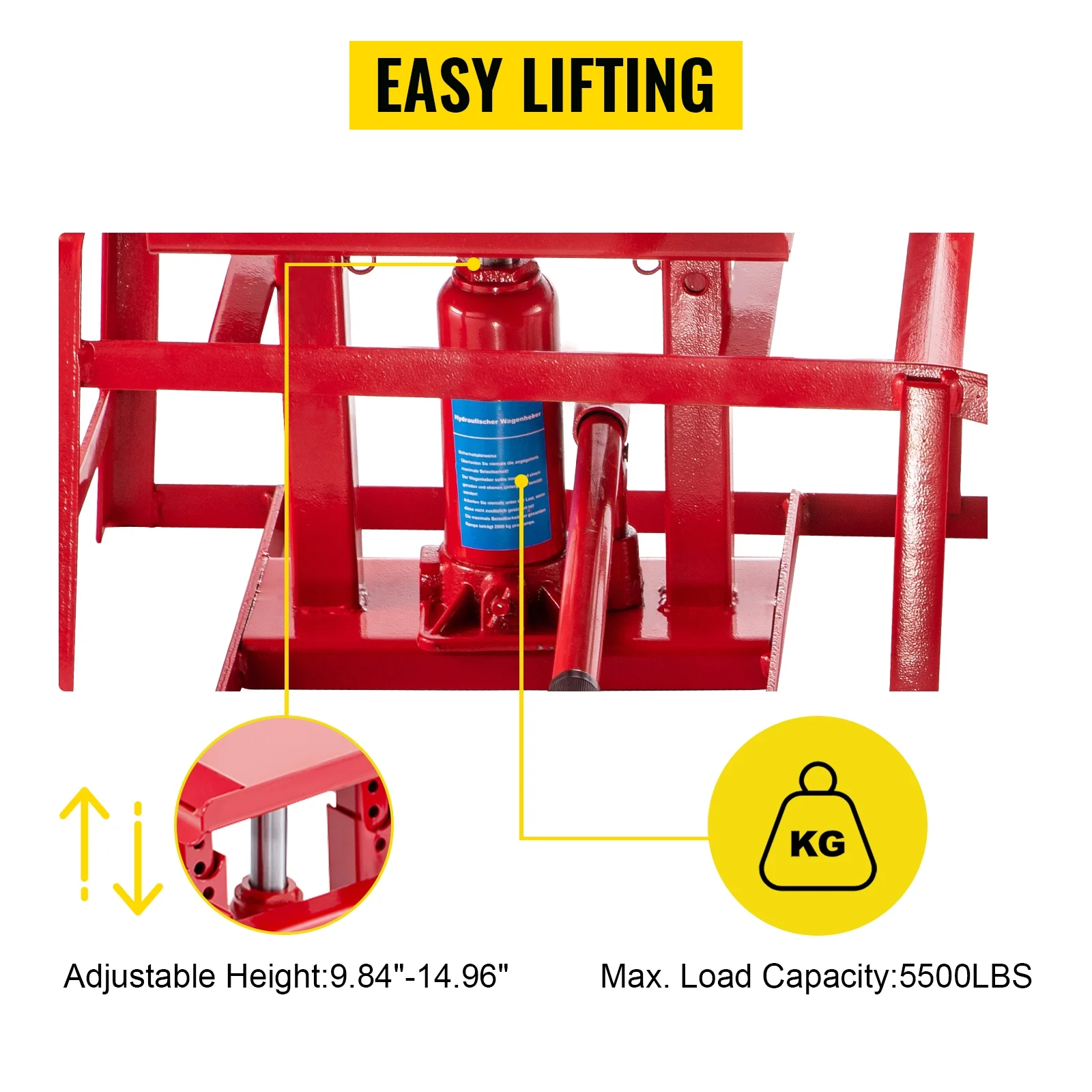 VEVORbrand Hydraulic Vertical Car Ramps 5500lbs2.5T , Auto, Truck Service Ramp Hydraulic Lift Heavy Duty Steel Low Profile w/ Hydraulic Jack, Red 1 Piece