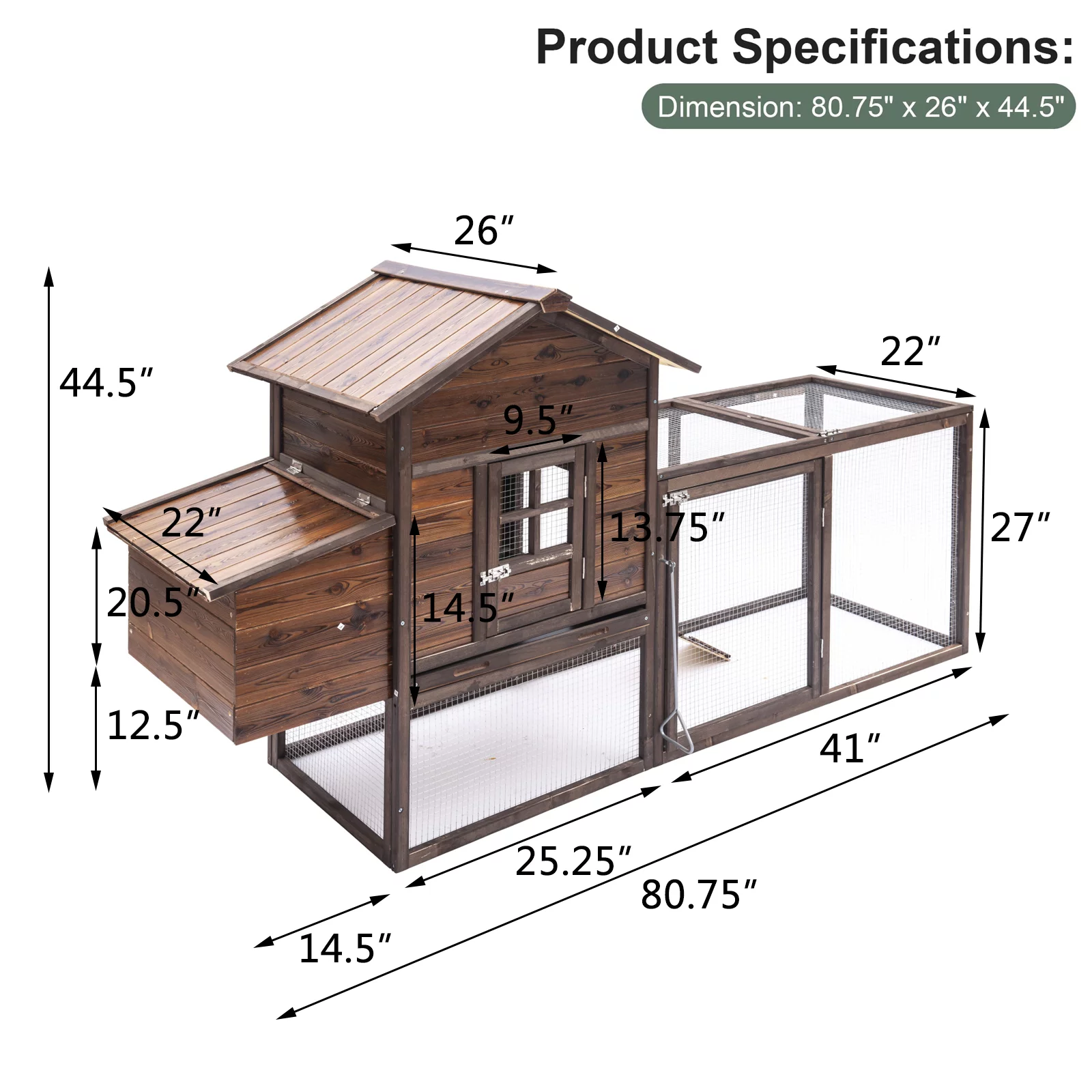 Gaildon Large Removable Chicken Coop for 4-5 Chickens ,with 2 Story Poultry Cage,Nesting Box,Pull Out Trays, Brown