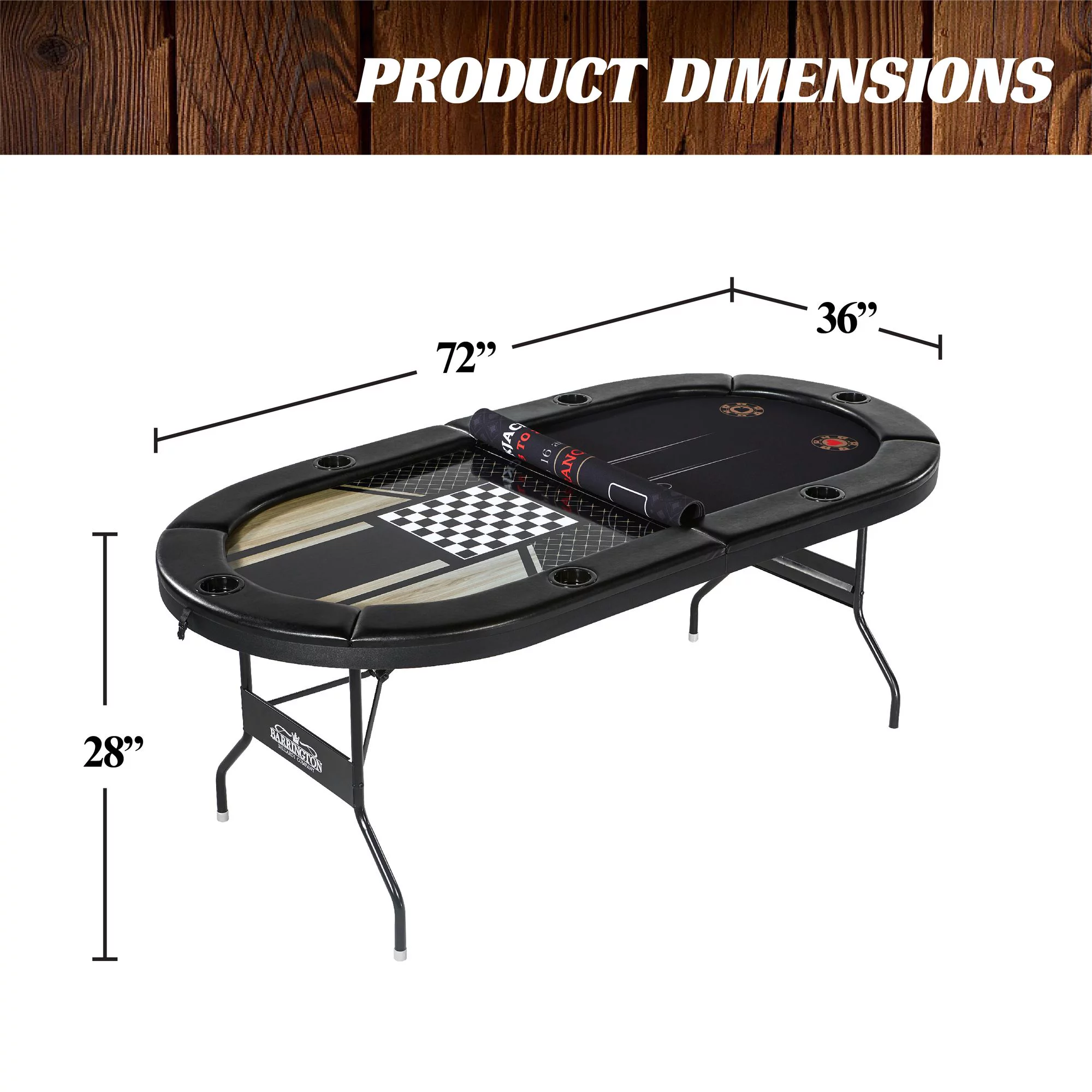 Barrington 6 Player 5 in 1 Poker and Card Game Table, Blackjack, Poker, Checker, Chess, Backgammon, Black