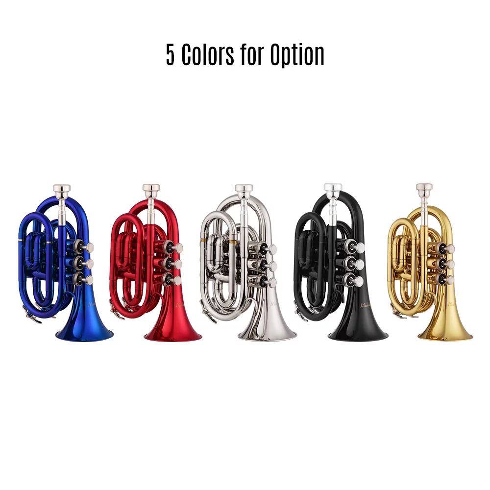 Muslady Mini Pocket Trumpet Bb Flat Brass Material Wind Instrument with Mouthpiece Gloves Cleaning Cloth Carrying Case