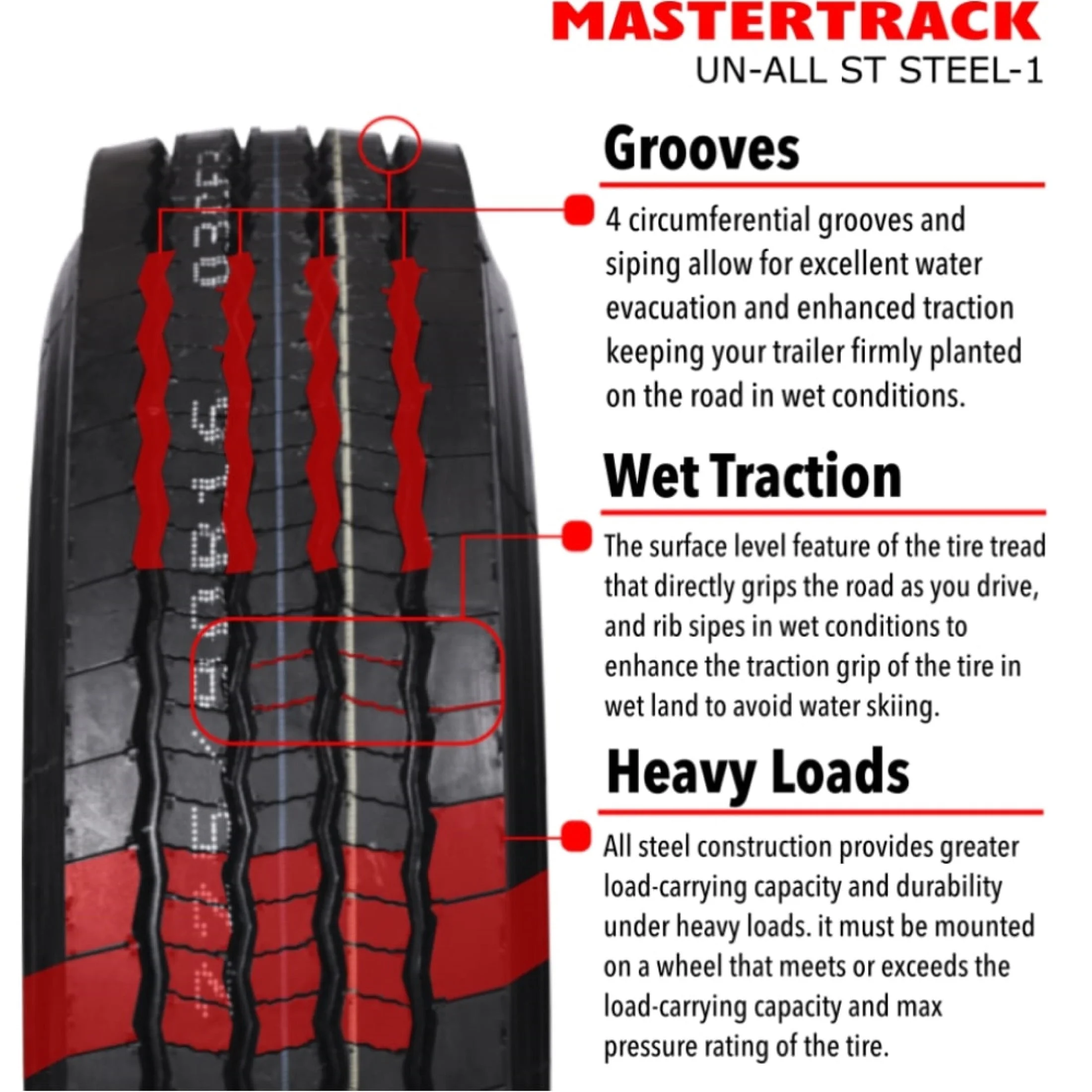 Mastertrack UN ALL STEEL -1 ST225/75R15 14 Ply Load G Radial Trailer Tire - ST225/75/15 (Tire Only)