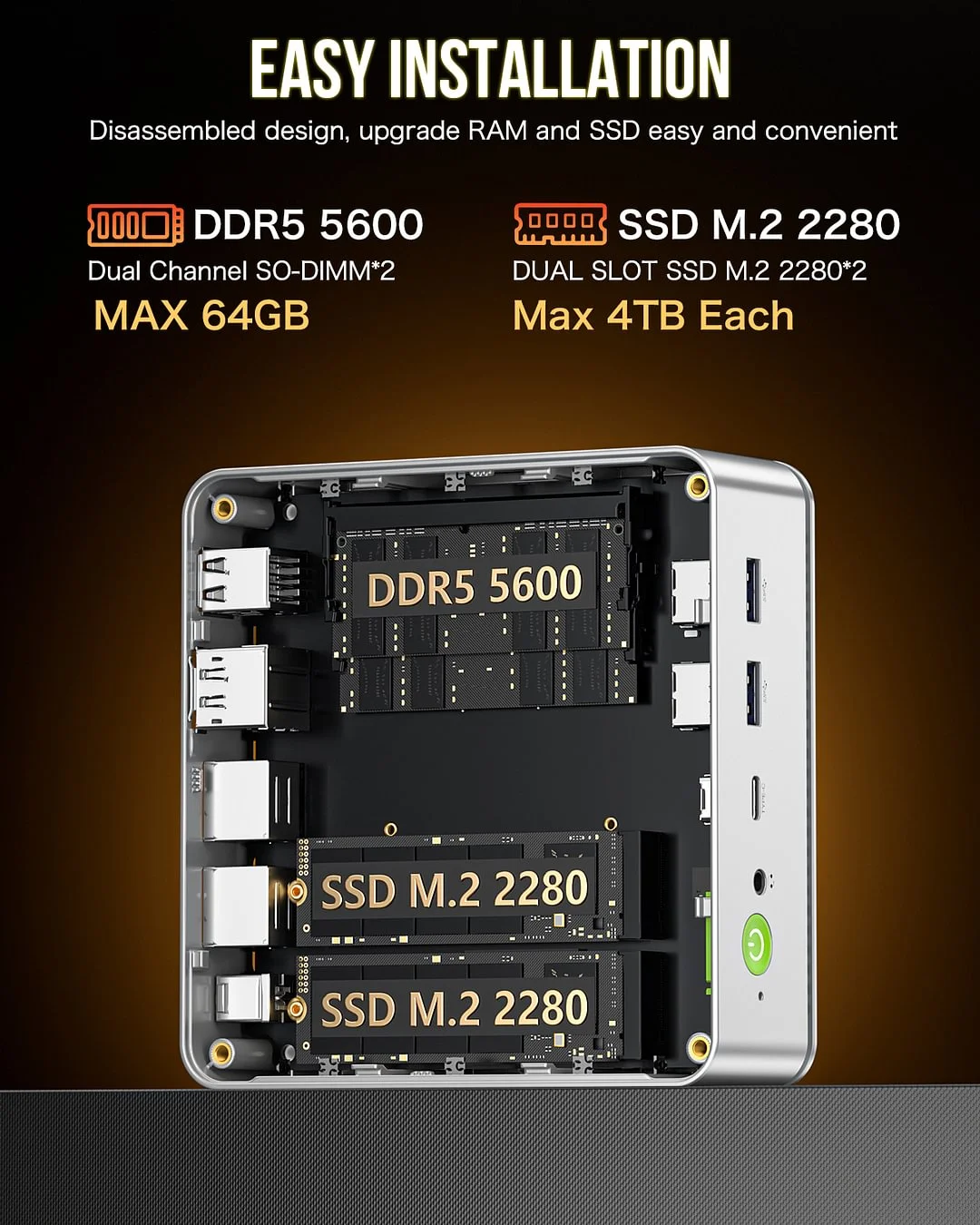 GMKtec K8 Gaming Mini PC AMD Ryzen 7 8845HS Windows 11 Pro 32GB DDR5 5600Mhz 1TB PCIe4.0 Nvme SSD WIFI 6E BT5.2 Desktop Tower