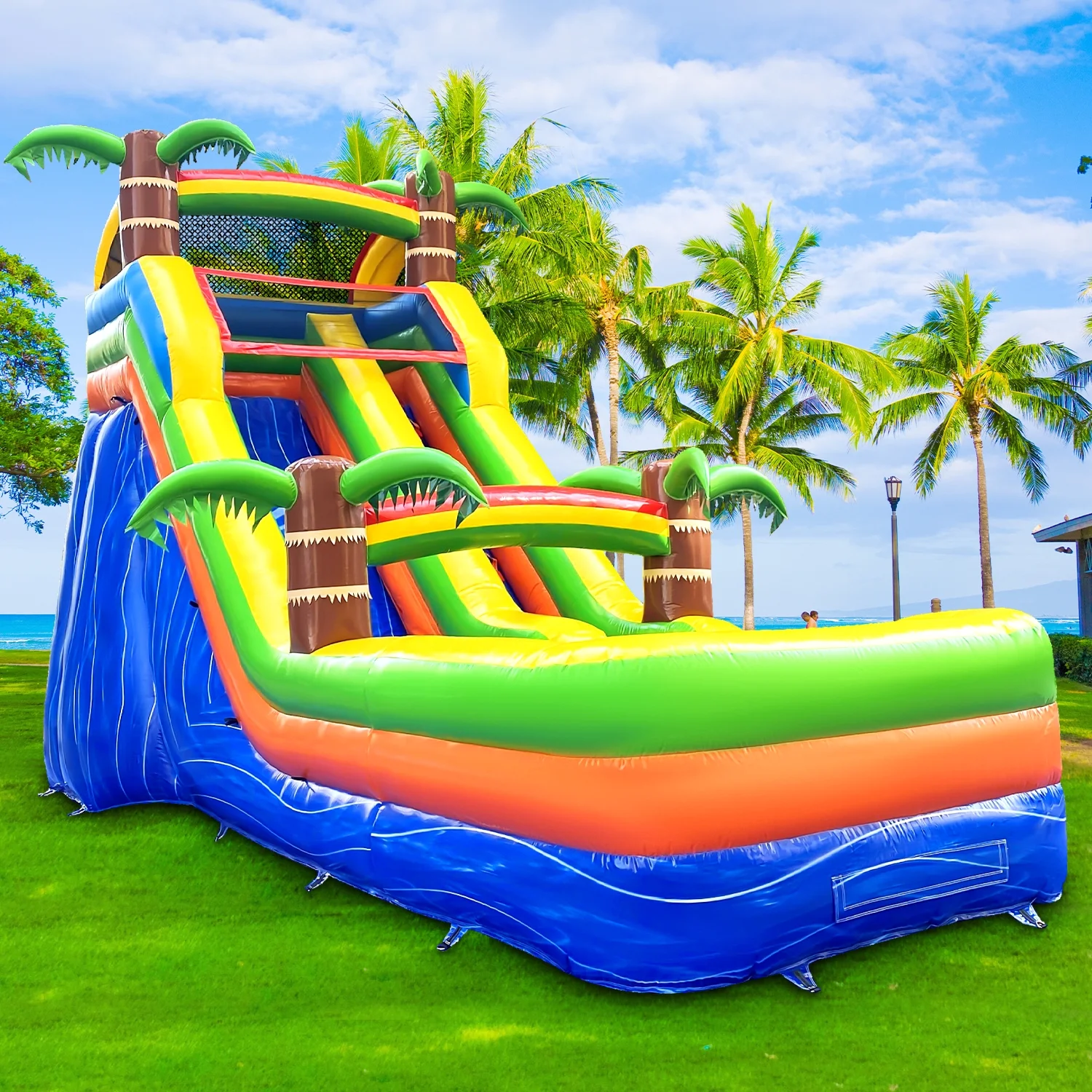 GOOSH 16' x 26.2' Inflatable Water Slide with Air Blower, Blow Up Water Slides for Backyard Outdoor Fun, Large Water Slide-Climbing Wall, Slides & Splash Pool