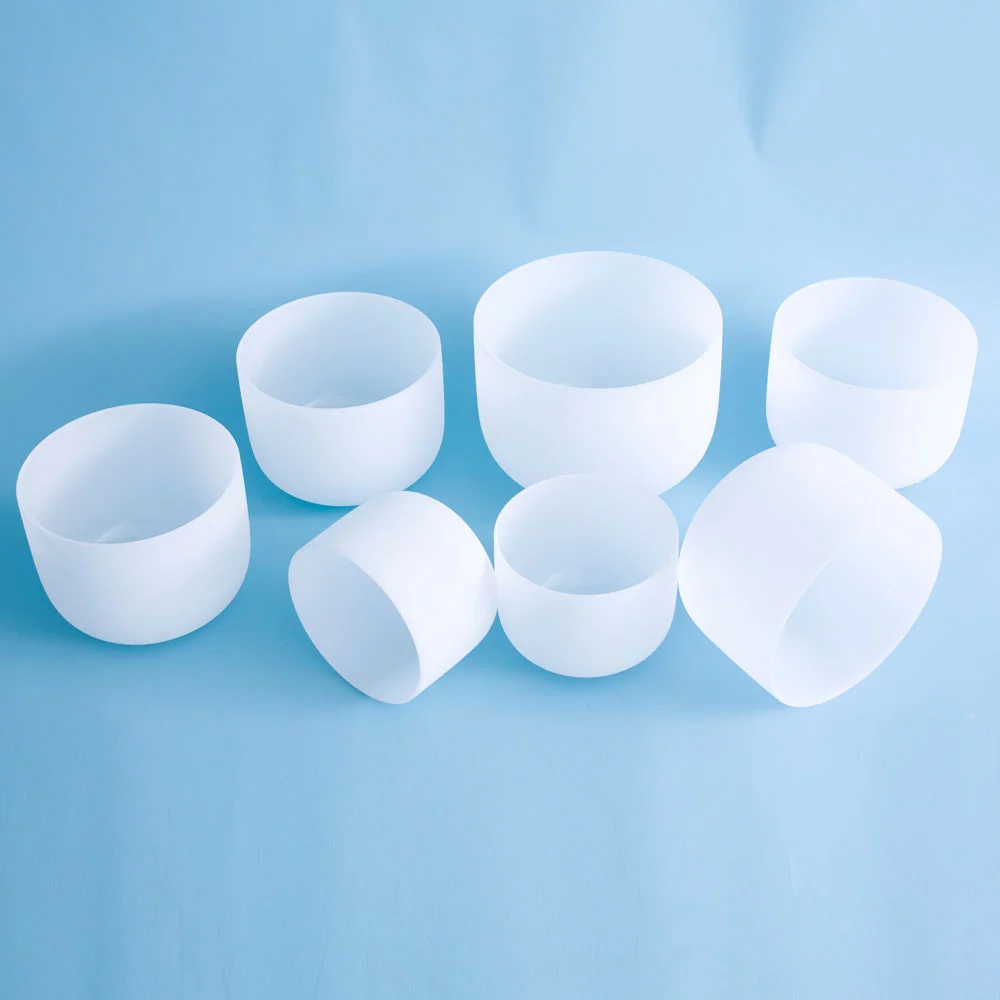 ENERGYSOUND 432Hz Chakra Tuned Set of 7  Frosted Quartz Crystal Singing Bowl 7-12 