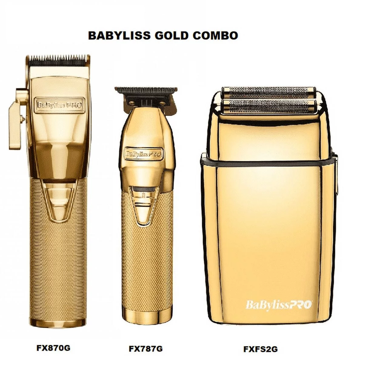 BaByliss PRO COMBO CLIPPER FX870G, SHAVER FXFS2G, TRIMMER FX787G GOLD + Two XPERSIS PRO Rubber Grips Bonus