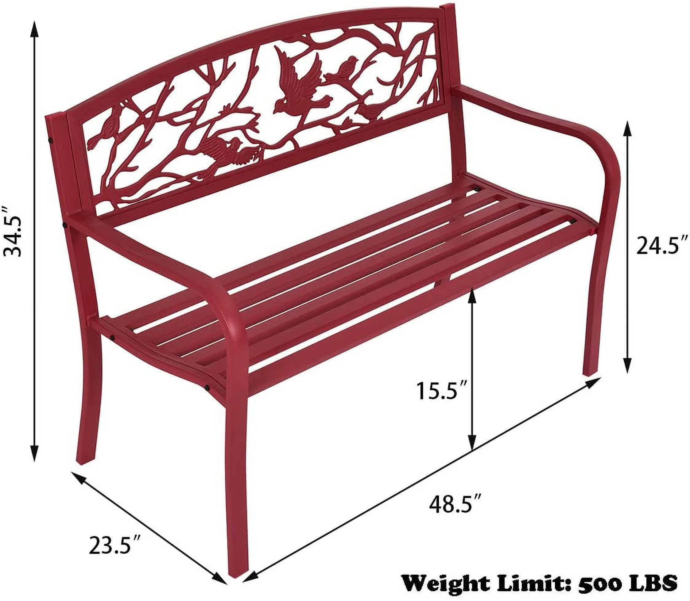 Patio Garden Bench Park Yard Outdoor Furniture Cast Iron Porch Chair (Red)