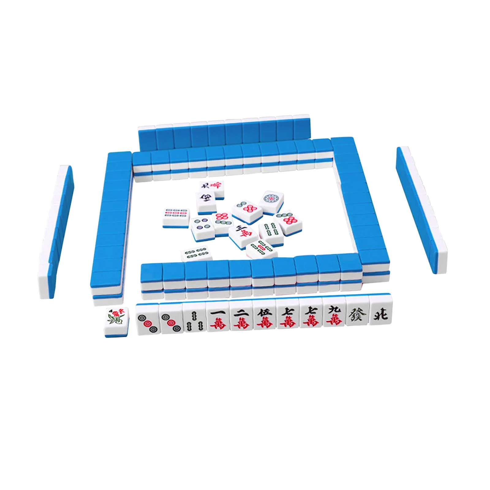 STARTIST 144x Chinese Version Game Set Mini Mahjong Tiles Chinese Game Play Traditional Classic Board Game Portable for Apartment Kids Blue