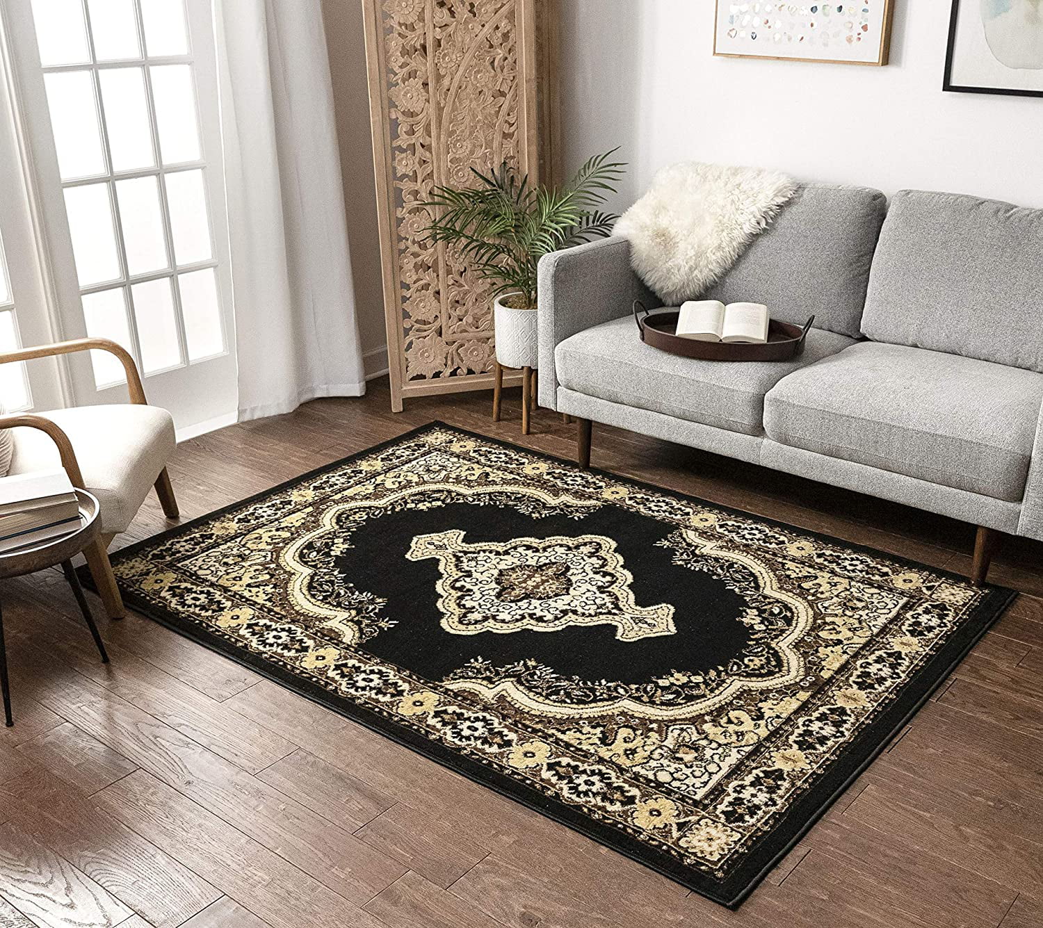 Well Woven Miami Oriental Traditional Area Rugs, Black