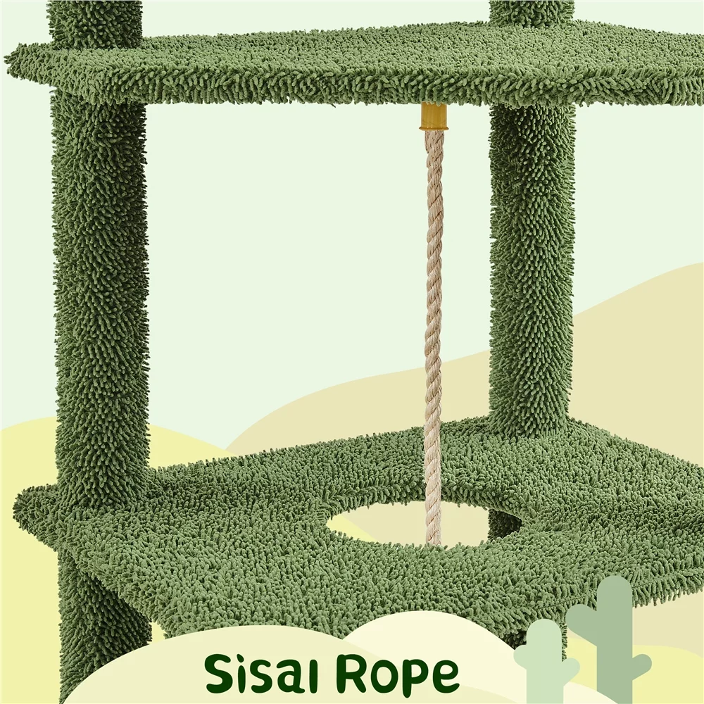 Yaheetech 70.5''H Cactus Cat Tree Cat Tower with Platform,Green/Brown