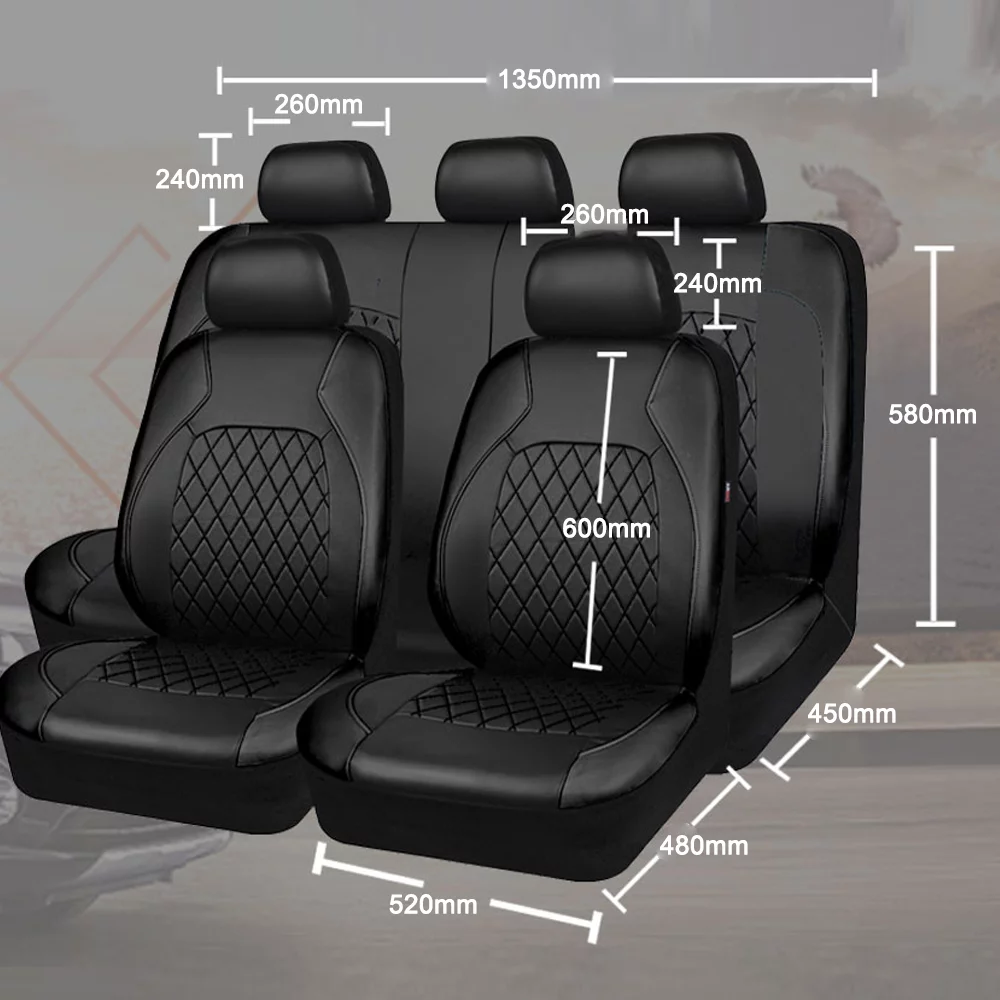Htovila 9 Pieces Car Seat Cover PU Leather Universal Seat Protector Full Set Automobile Interior Accessories for Car SUV Vehicle