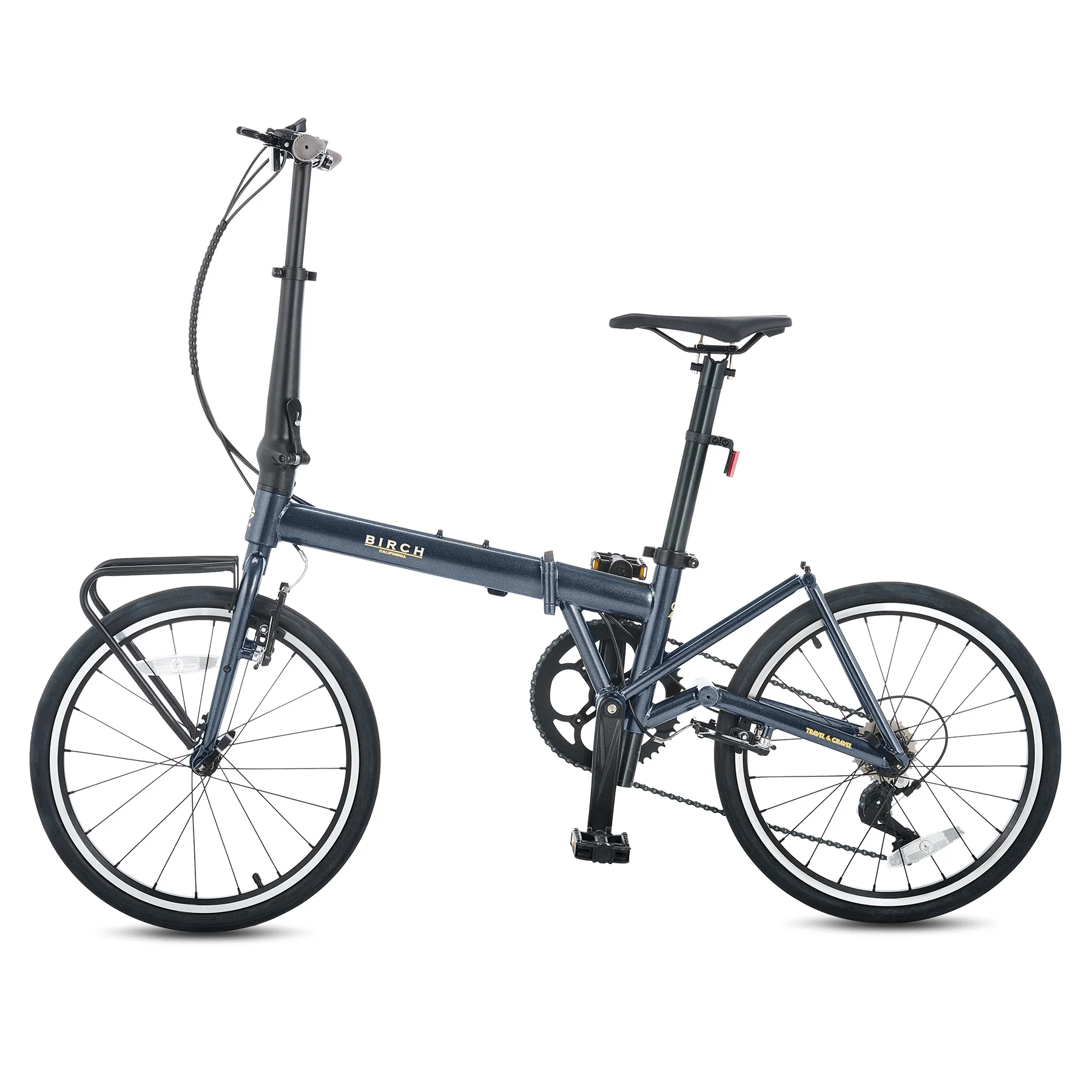 Birch 20 Inch Folding Bike for Adult Shimano 7 Speed with Front Storage Rack Dual V Brakes 100% Preinstalled, Gray