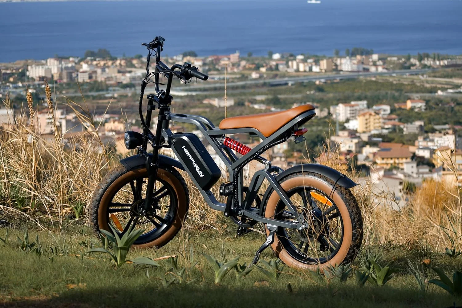 HAPPYRUN 750W Moped Style Electric Bike | Adult eBikes - 48V 18Ah Battery | 60+ Mile(G60*2)