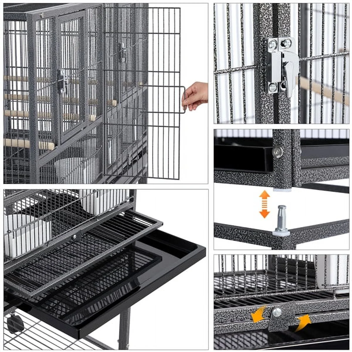Alden Design Rolling Metal Divided Breeder Cage Stackable Wide bird cage with stand for Small Birds Lovebirds Finch Canaries Parakeets Cockatiels Budgies,Black