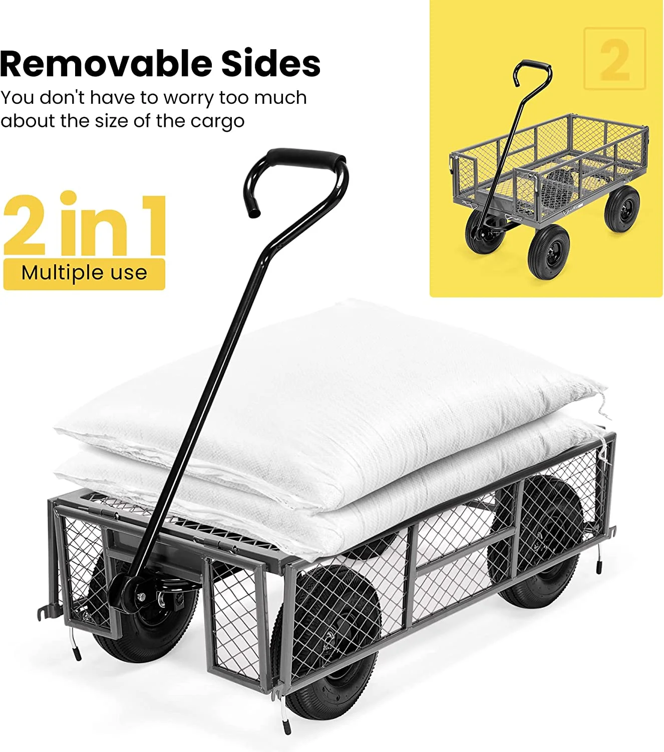 VIVOHOME Heavy Duty Mesh Steel Garden Cart 880 Lbs, Folding Utility Wagon with 10 Inch Wheels, Grey