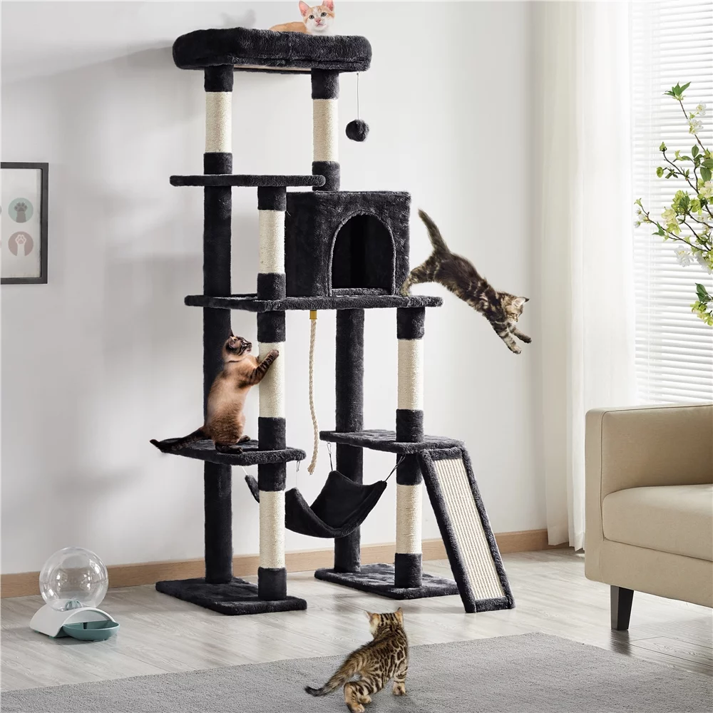 Easyfashion Multilevel 63inch Cat Tree Tower for Kitchens, Black