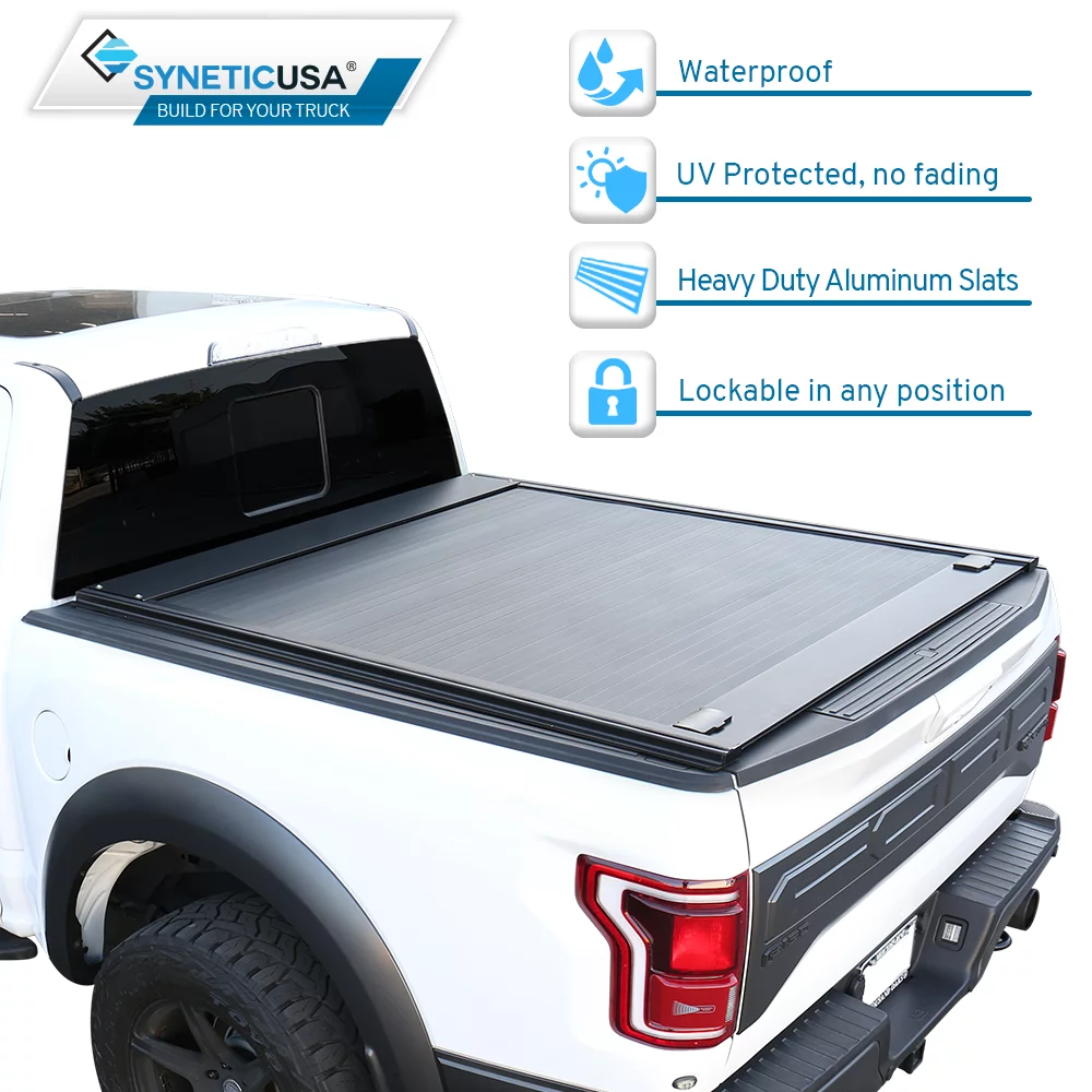 For 2004-2022 Ford F150 5.5ft Short Truck Bed Syneticusa Waterproof Retractable Hard Tonneau Cover Hard Aluminum Low Profile Design
