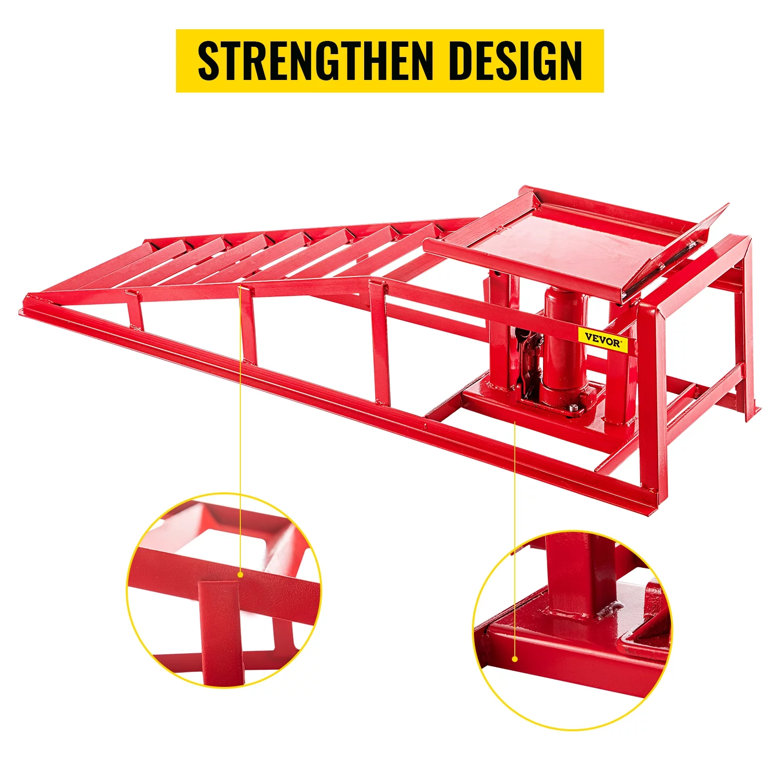 VEVORbrand Hydraulic Vertical Car Ramps 5500lbs2.5T , Auto, Truck Service Ramp Hydraulic Lift Heavy Duty Steel Low Profile w/ Hydraulic Jack, Red 1 Piece