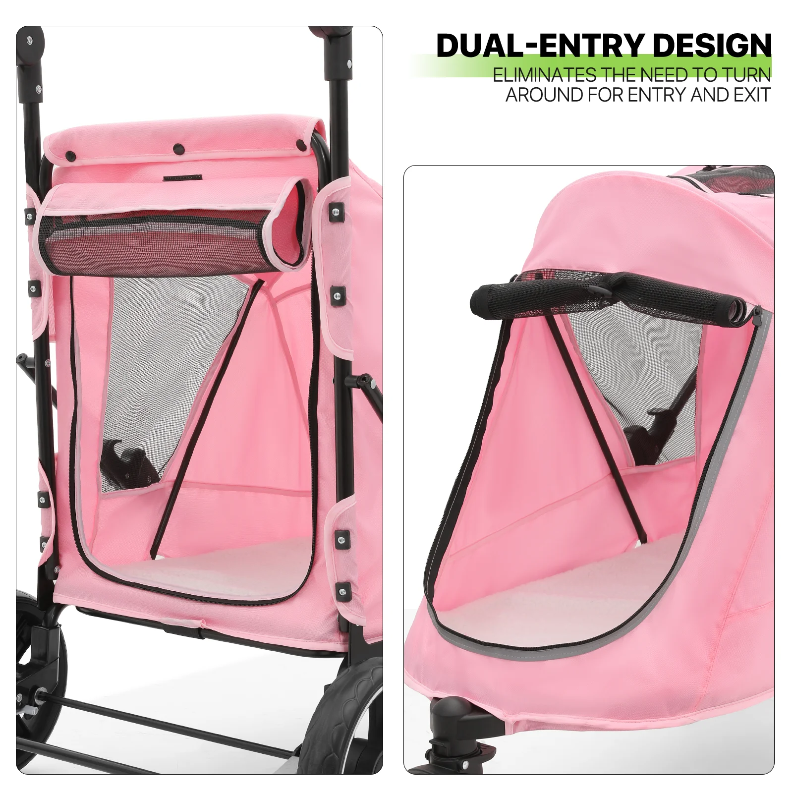 Magshion 3 Wheel Dog Stroller, Pet Stroller for Small Medium Dogs & Cats (Pink)